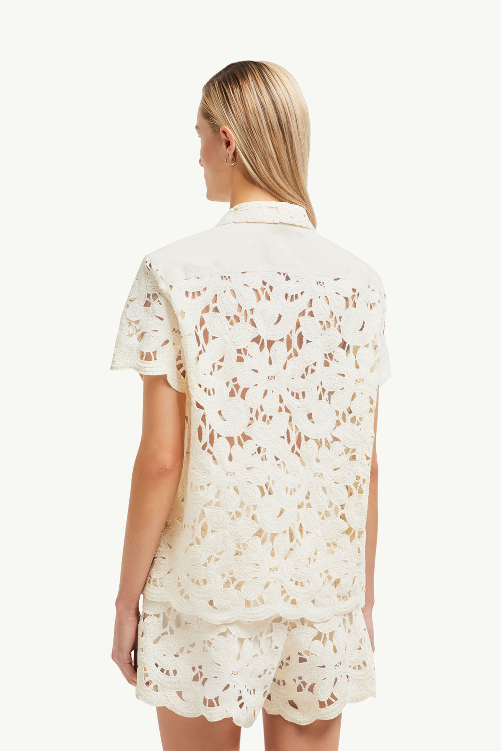 Floral Macramé Short Sleeve Shirt Women White Ivory Moncler 4