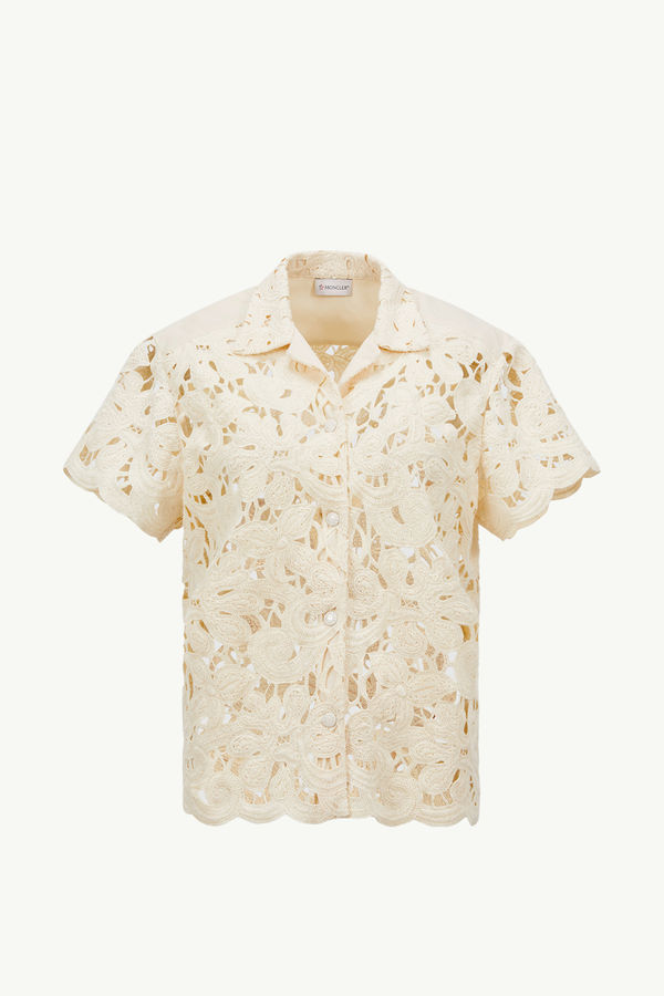 Florales Makramee-Kurzarmhemd Damen Weiß-Elfenbein Moncler 2