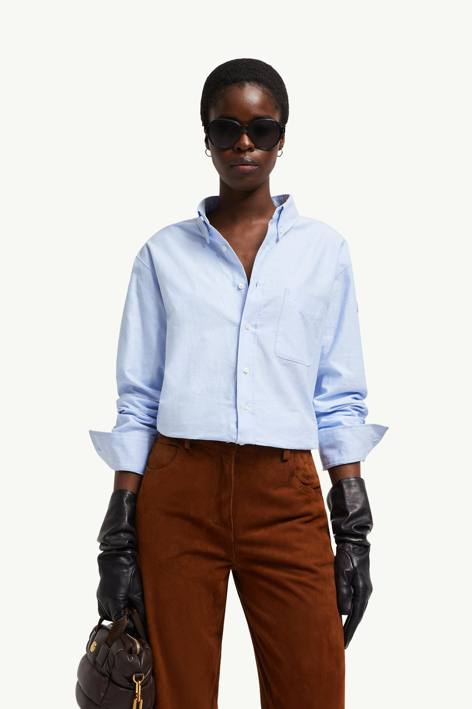 Long Sleeve Oxford Cotton Shirt Women Light Blue Moncler 0