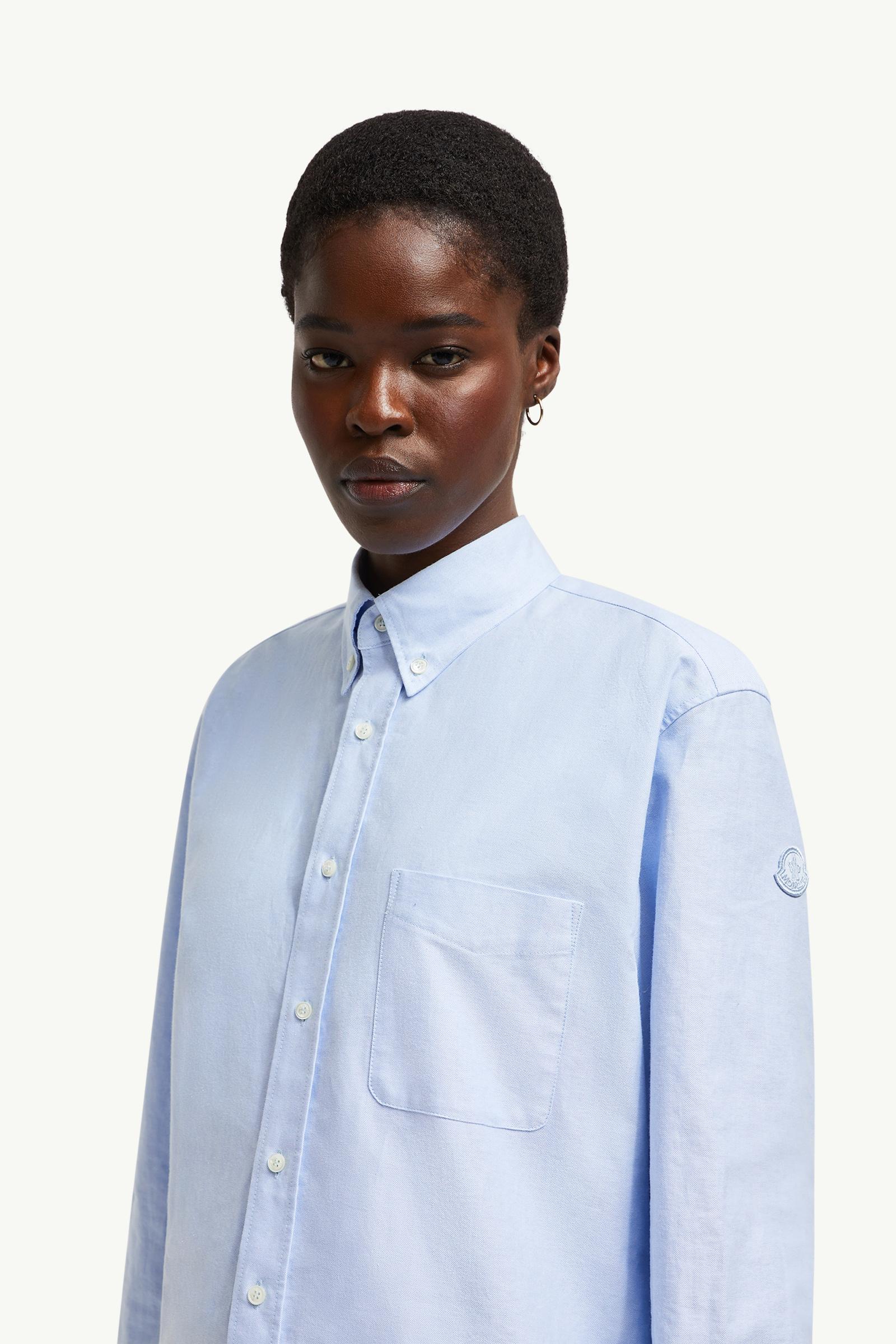 Long Sleeve Oxford Cotton Shirt Women Light Blue Moncler 1