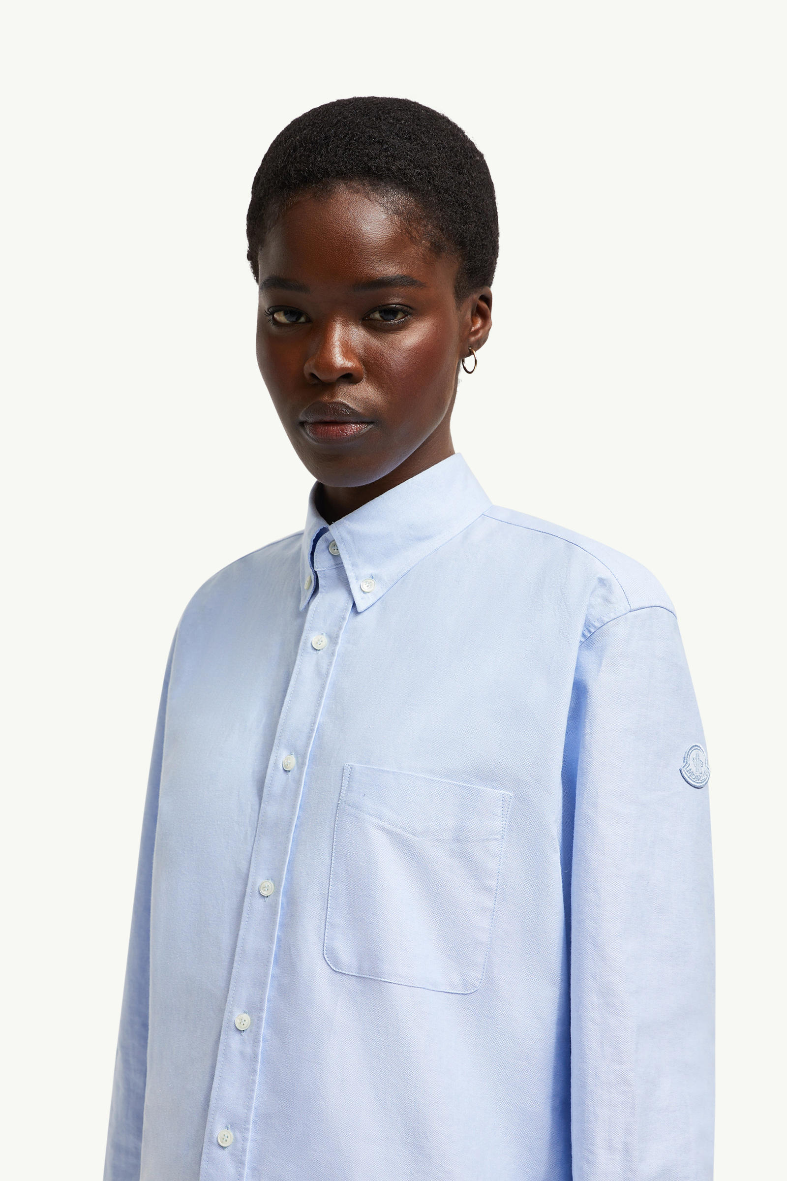 Long Sleeve Oxford Cotton Shirt Women Light Blue Moncler 1