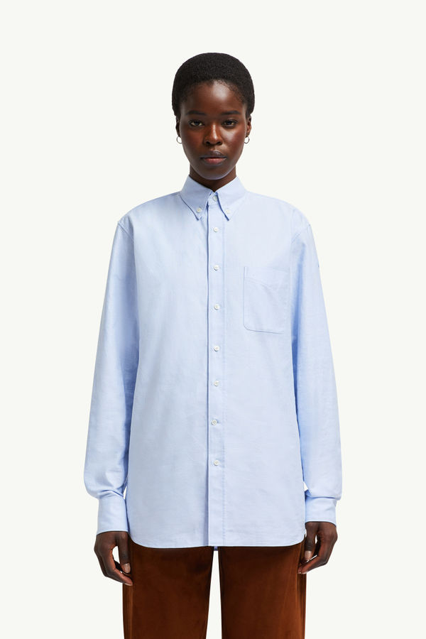 Long Sleeve Oxford Cotton Shirt Women Light Blue Moncler 3