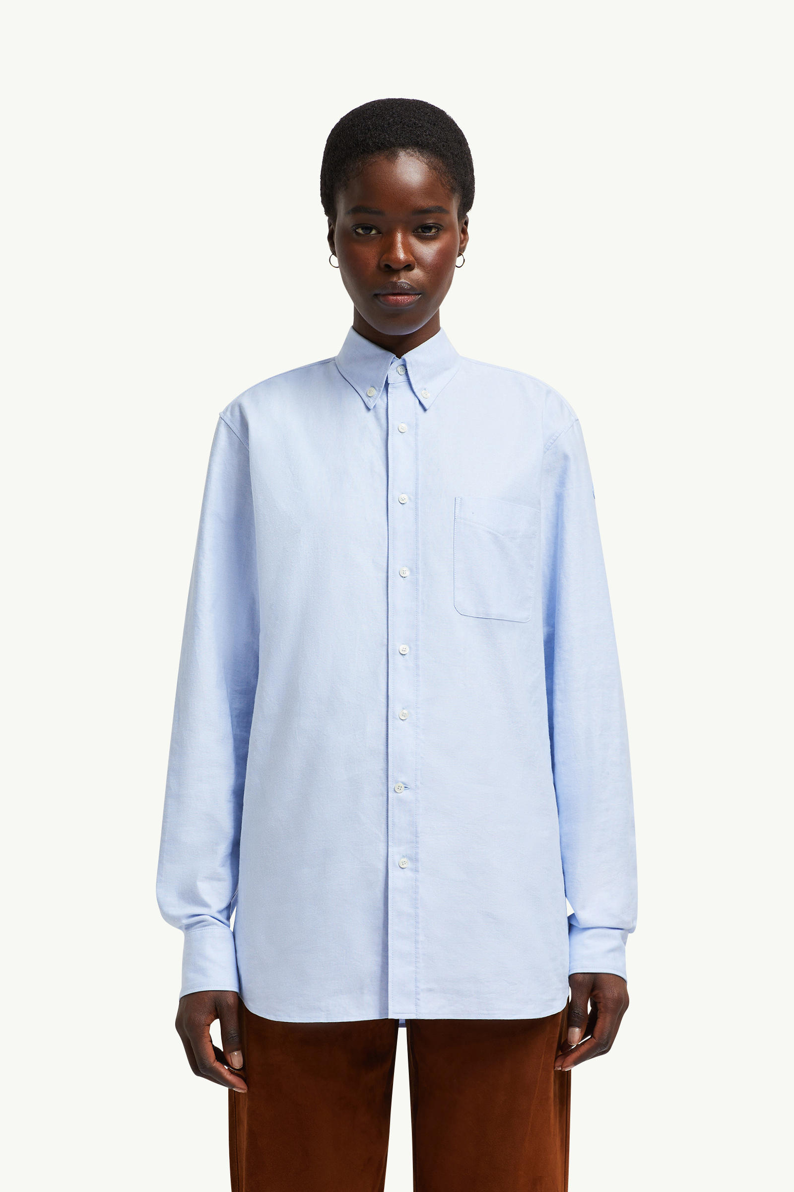 Long Sleeve Oxford Cotton Shirt Women Light Blue Moncler 3
