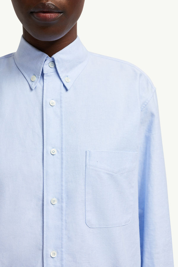 Long Sleeve Oxford Cotton Shirt Women Light Blue Moncler 5