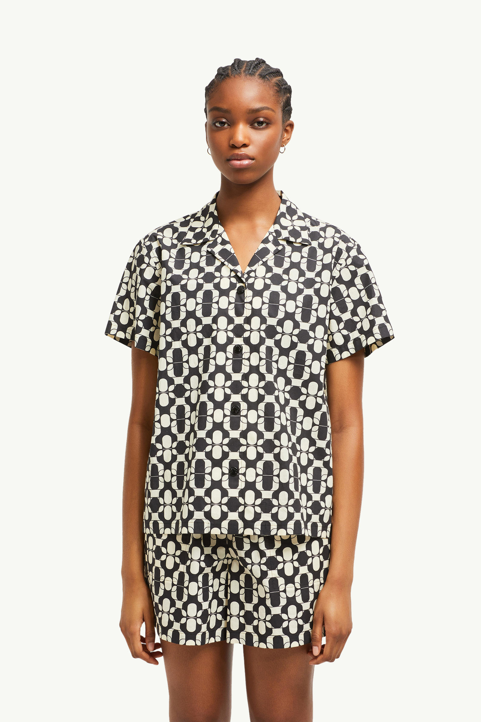 Camisa de manga corta de algodón con estampado geométrico Mujer Azul & Blanco Moncler 3