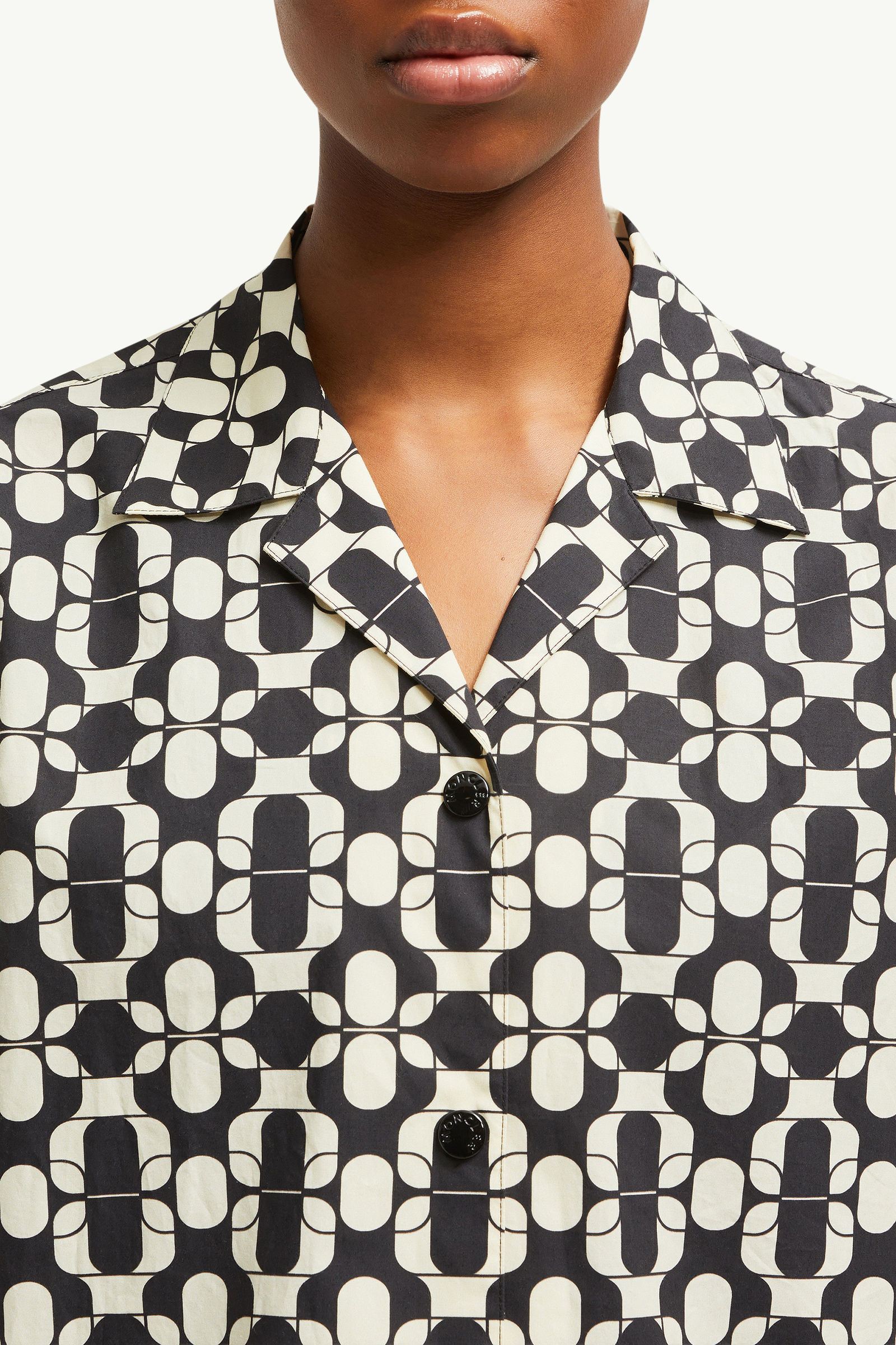 Camisa de manga corta de algodón con estampado geométrico Mujer Azul & Blanco Moncler 5