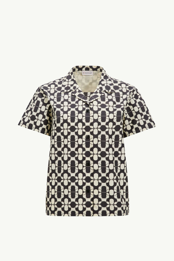 Geometric Print Cotton Short Sleeve Shirt Women Blue & White Moncler 2