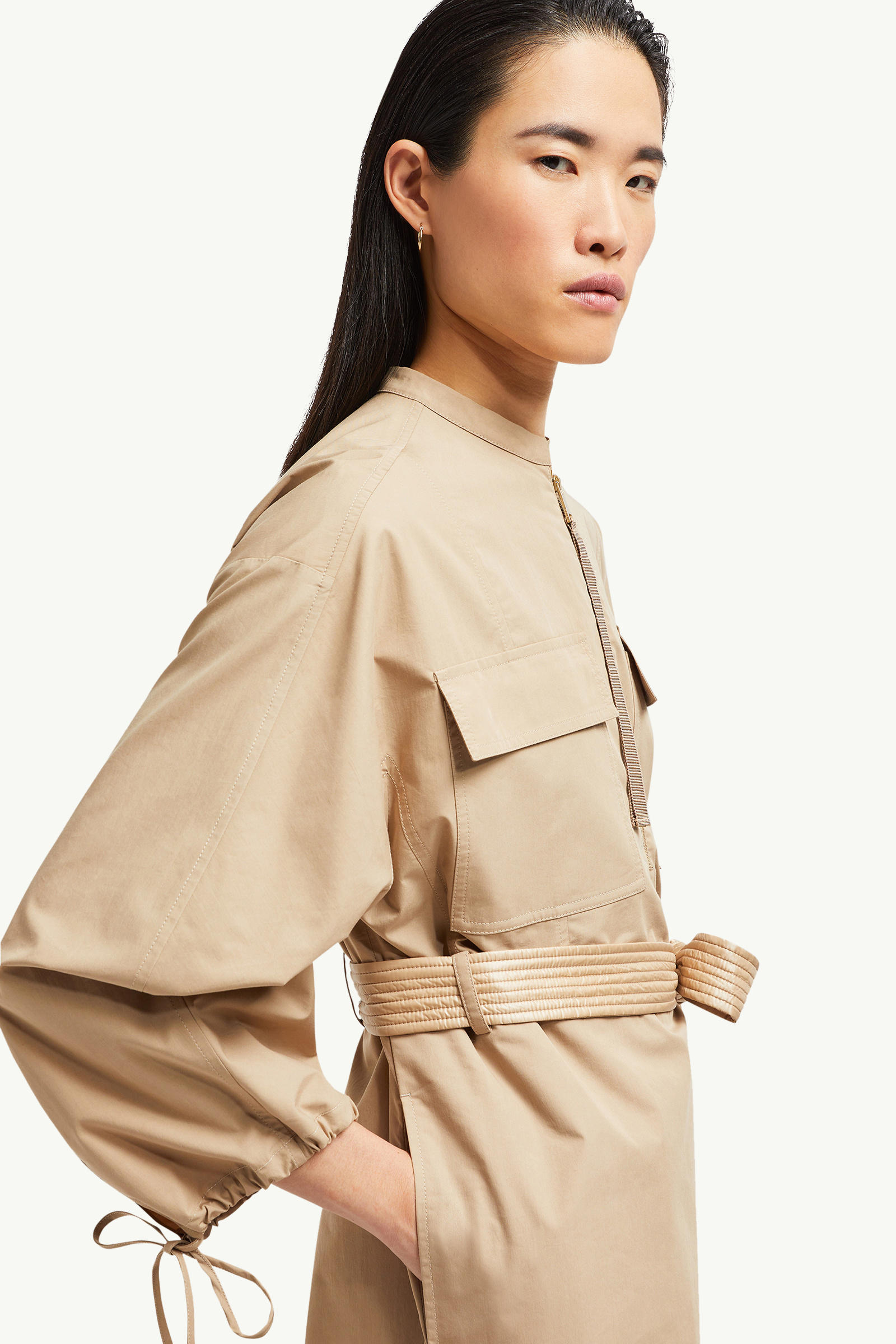 Belted Poplin Midi Dress Women Beige Moncler 1