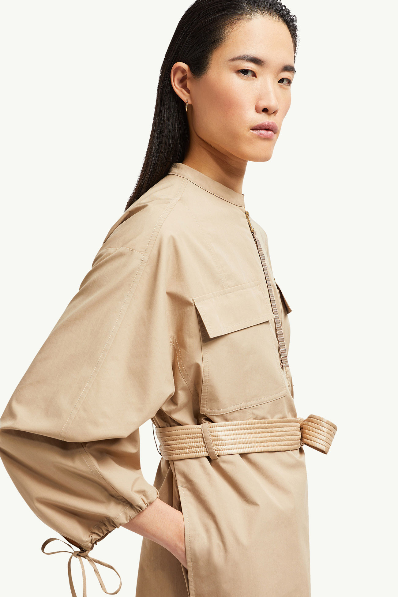 Midikleid aus Popeline mit Gürtel Damen Beige Moncler 1