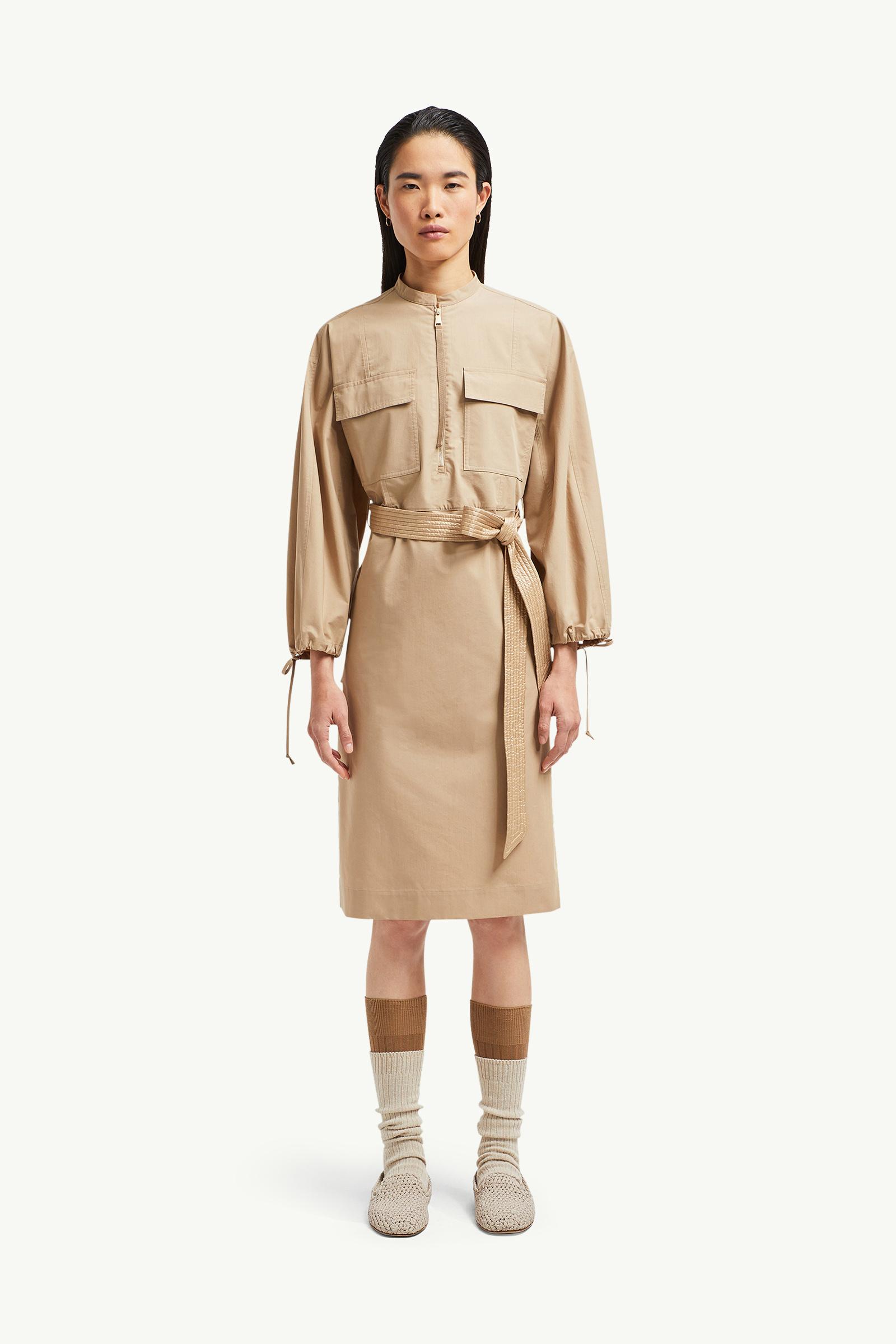 Beige Belted Poplin Midi Dress - Dresses for Women | Moncler NL