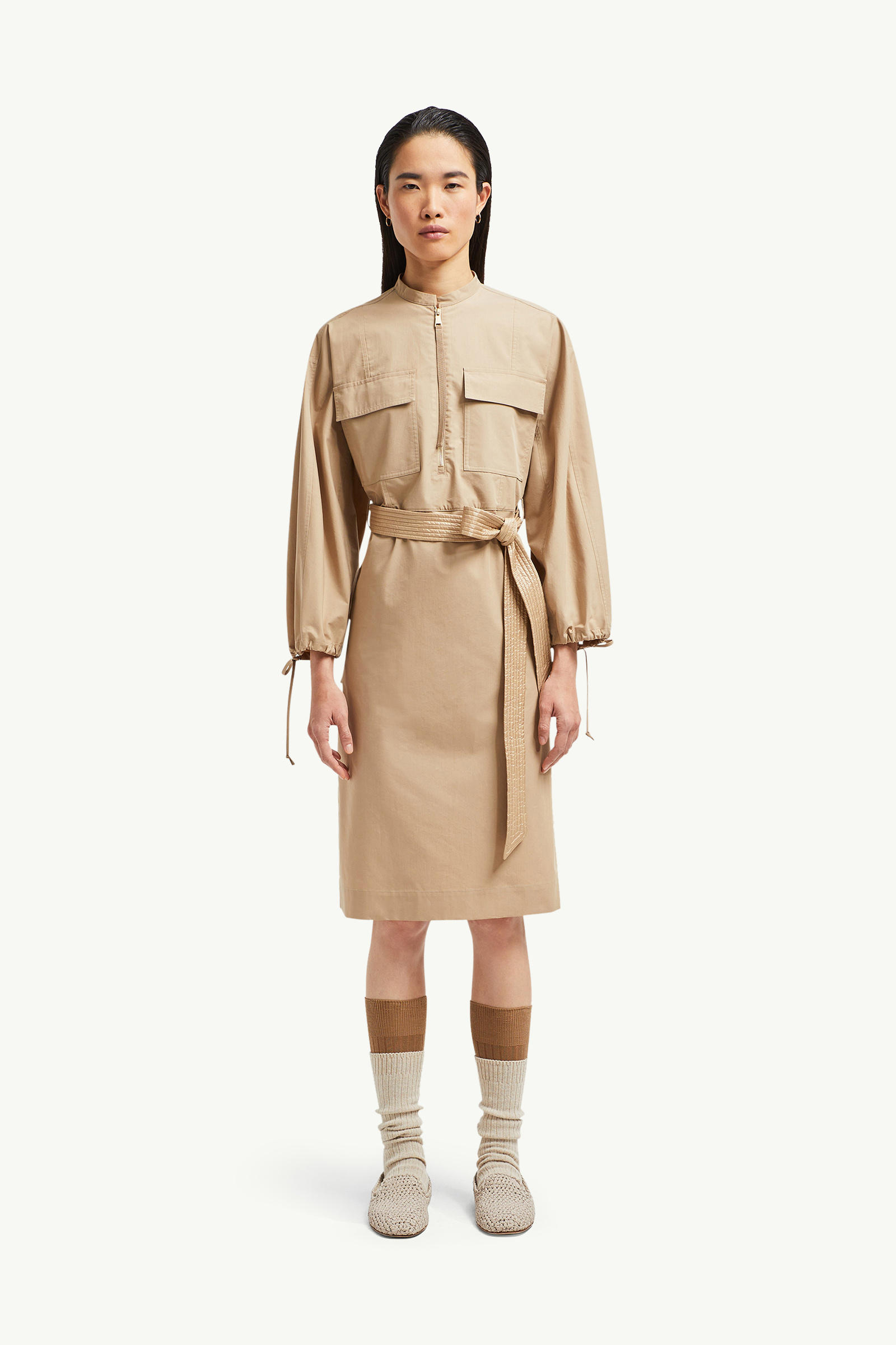 Belted Poplin Midi Dress Women Beige Moncler 3