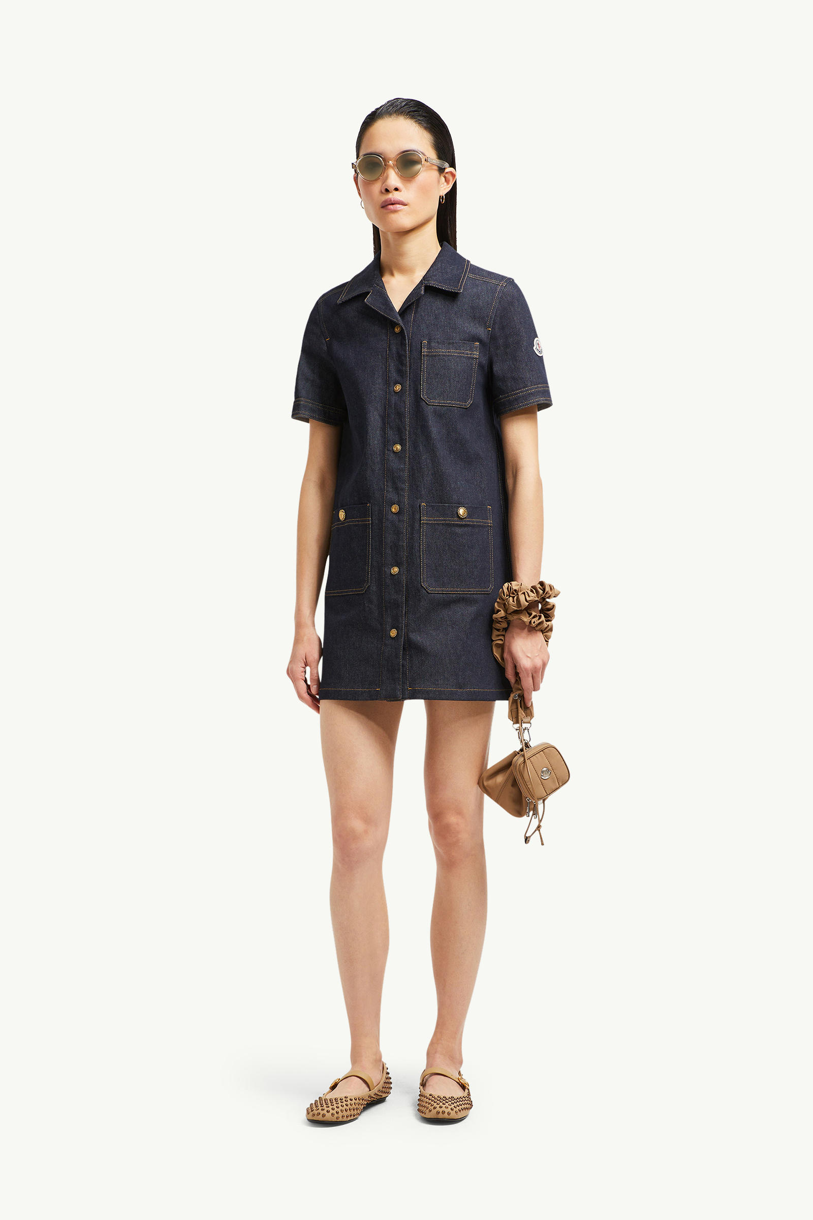 Denim Mini Shirt Dress Women Denim Blue Moncler 0