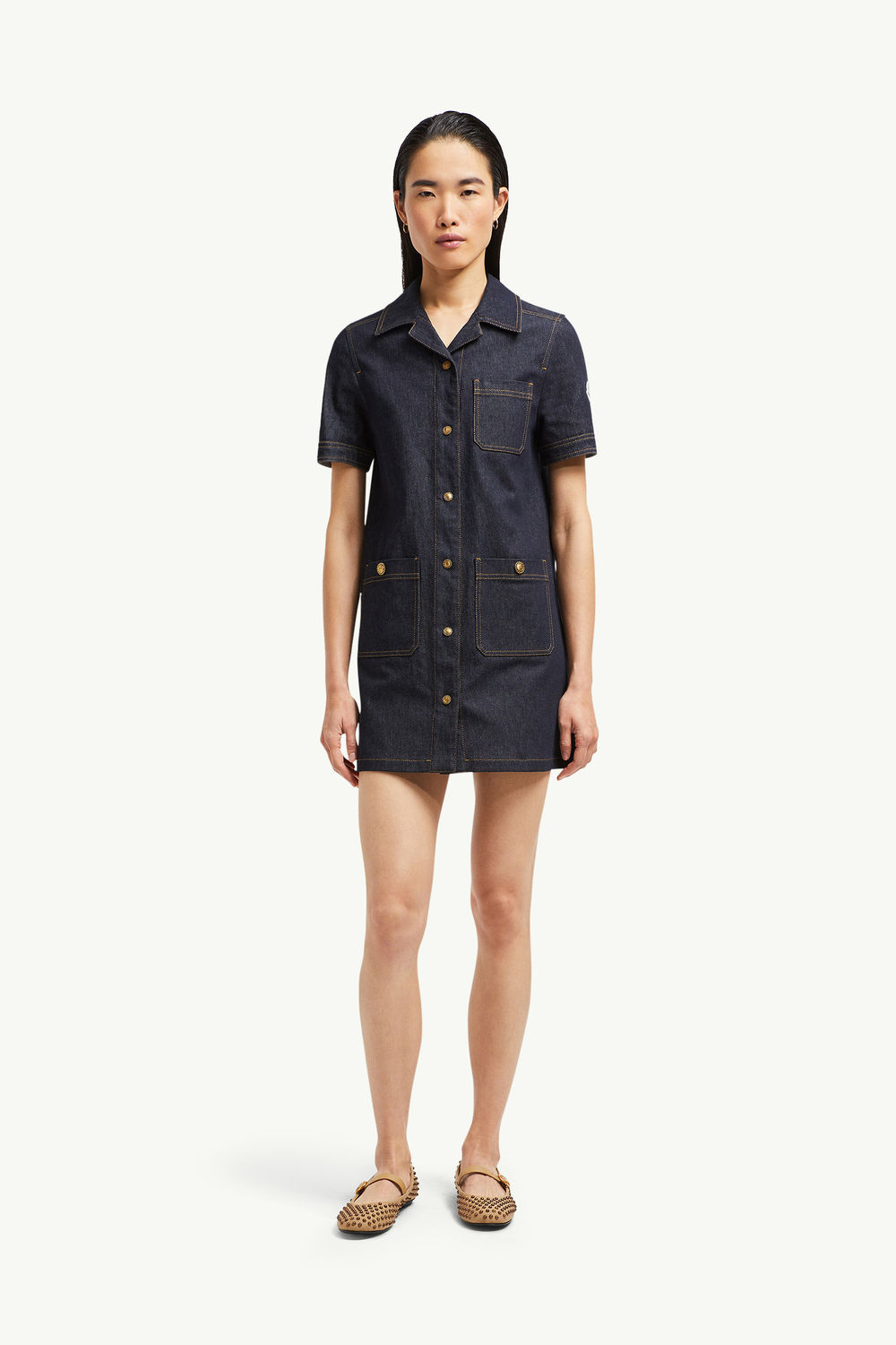 Denim Mini Shirt Dress Women Denim Blue Moncler 3