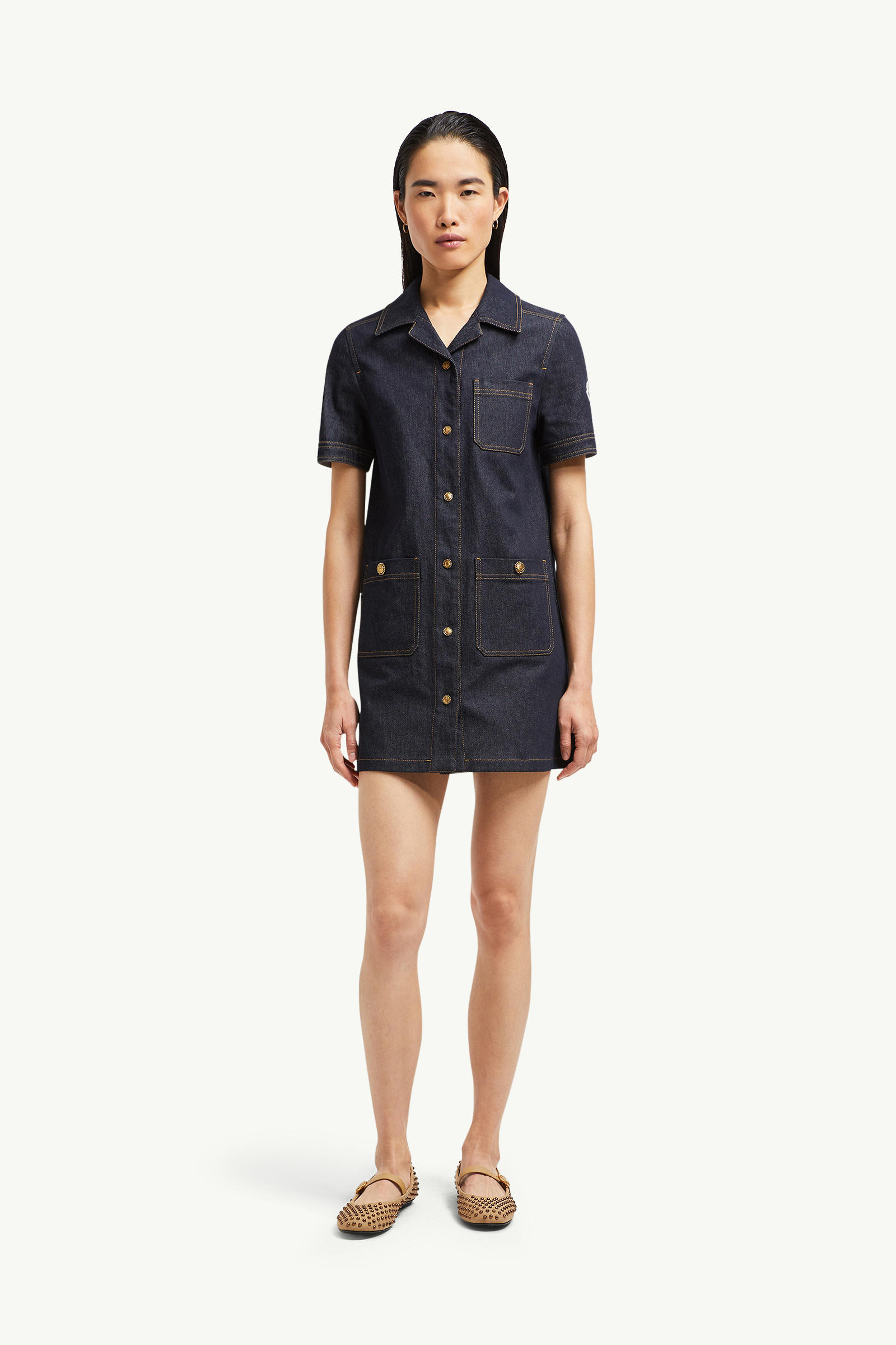 Denim Mini Shirt Dress Women Denim Blue Moncler 3