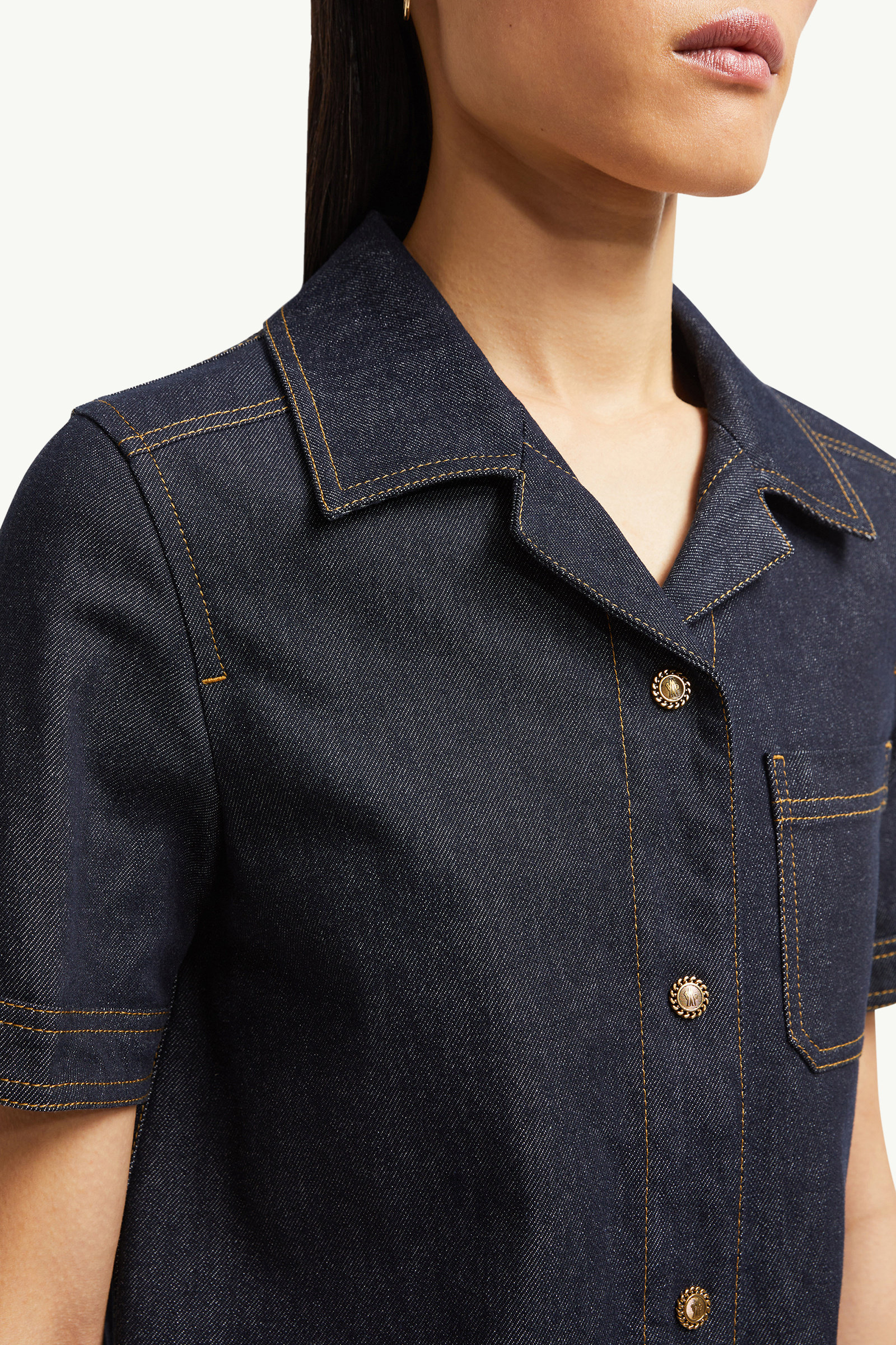 Denim Mini Shirt Dress Women Denim Blue Moncler 5