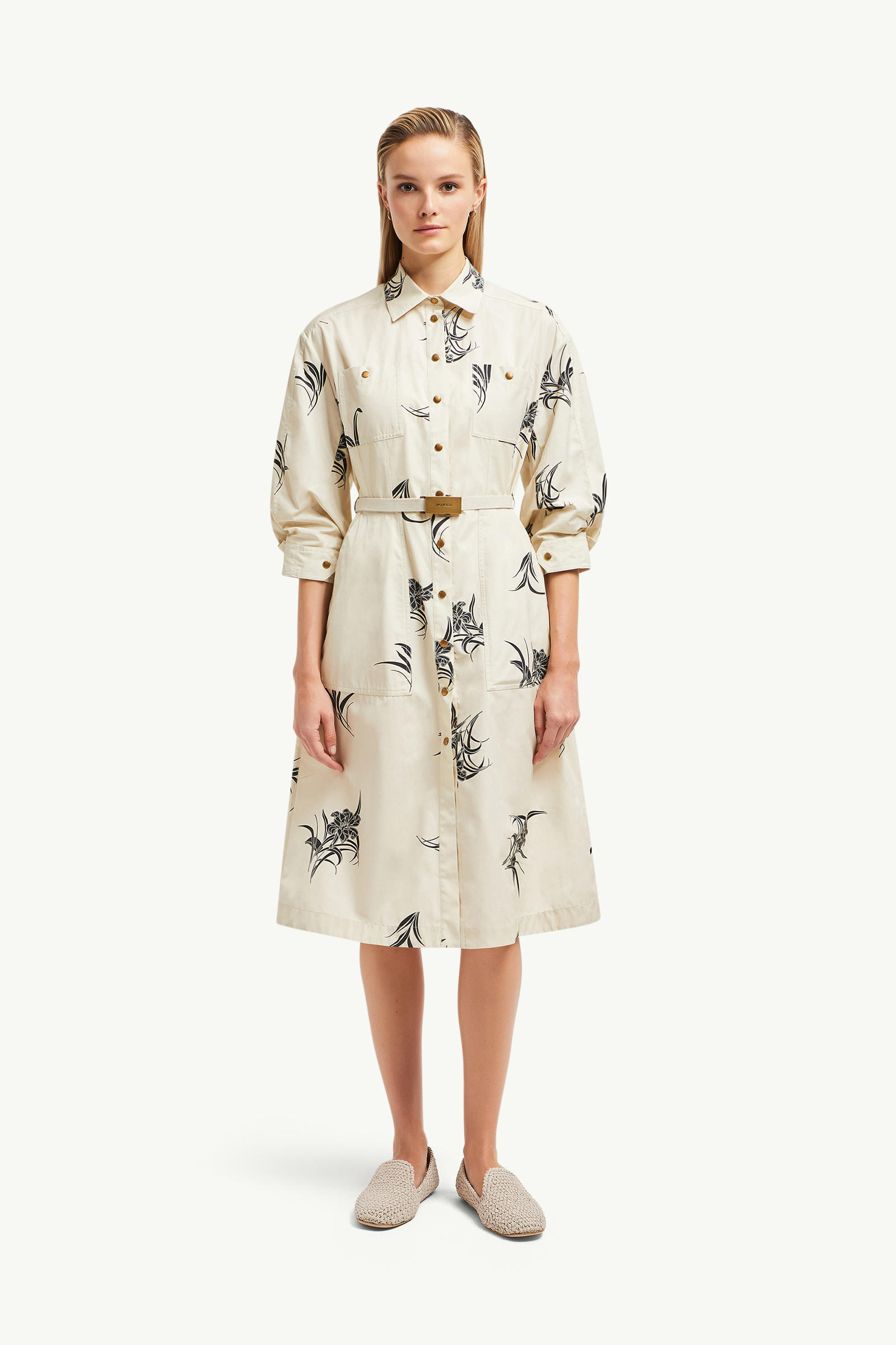 Floral Print Cotton Shirt Dress Women Light Beige Moncler 3
