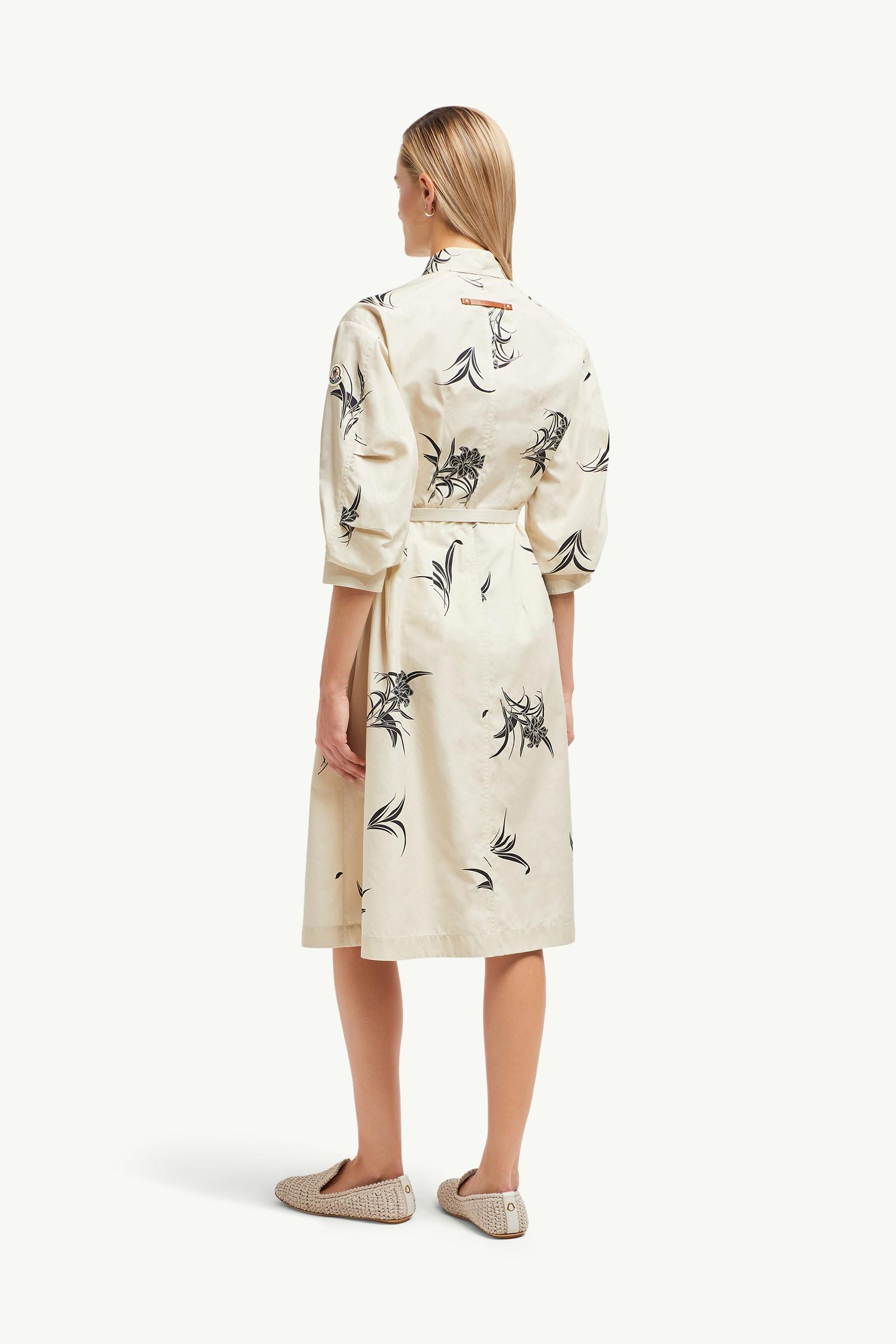 Light Beige Floral Print Cotton Shirt Dress - Dresses for