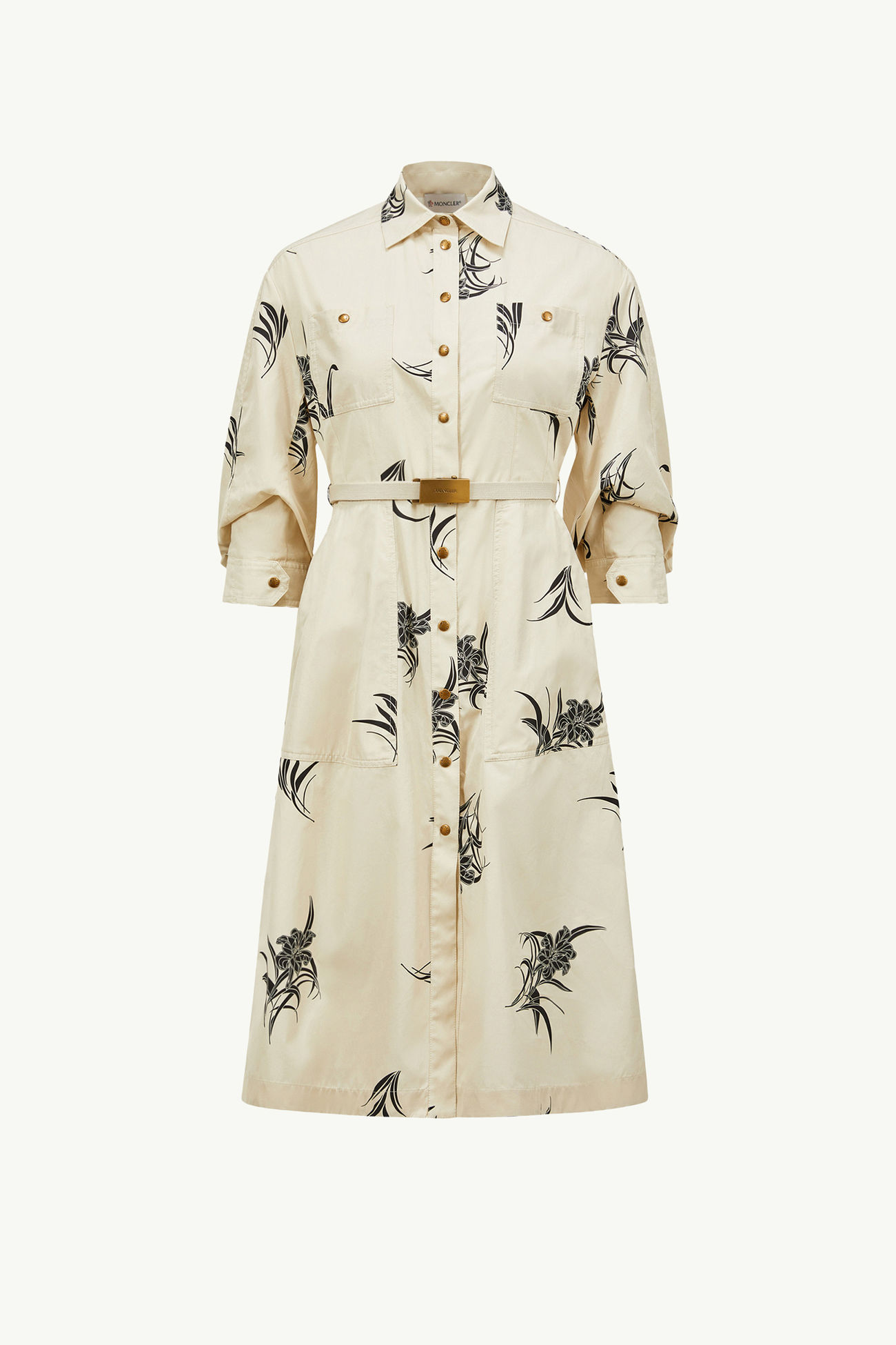 Floral Print Cotton Shirt Dress Women Light Beige Moncler 2