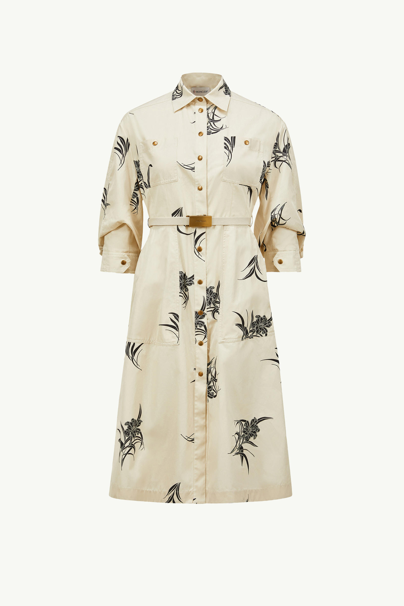 Floral Print Cotton Shirt Dress Women Light Beige Moncler 2