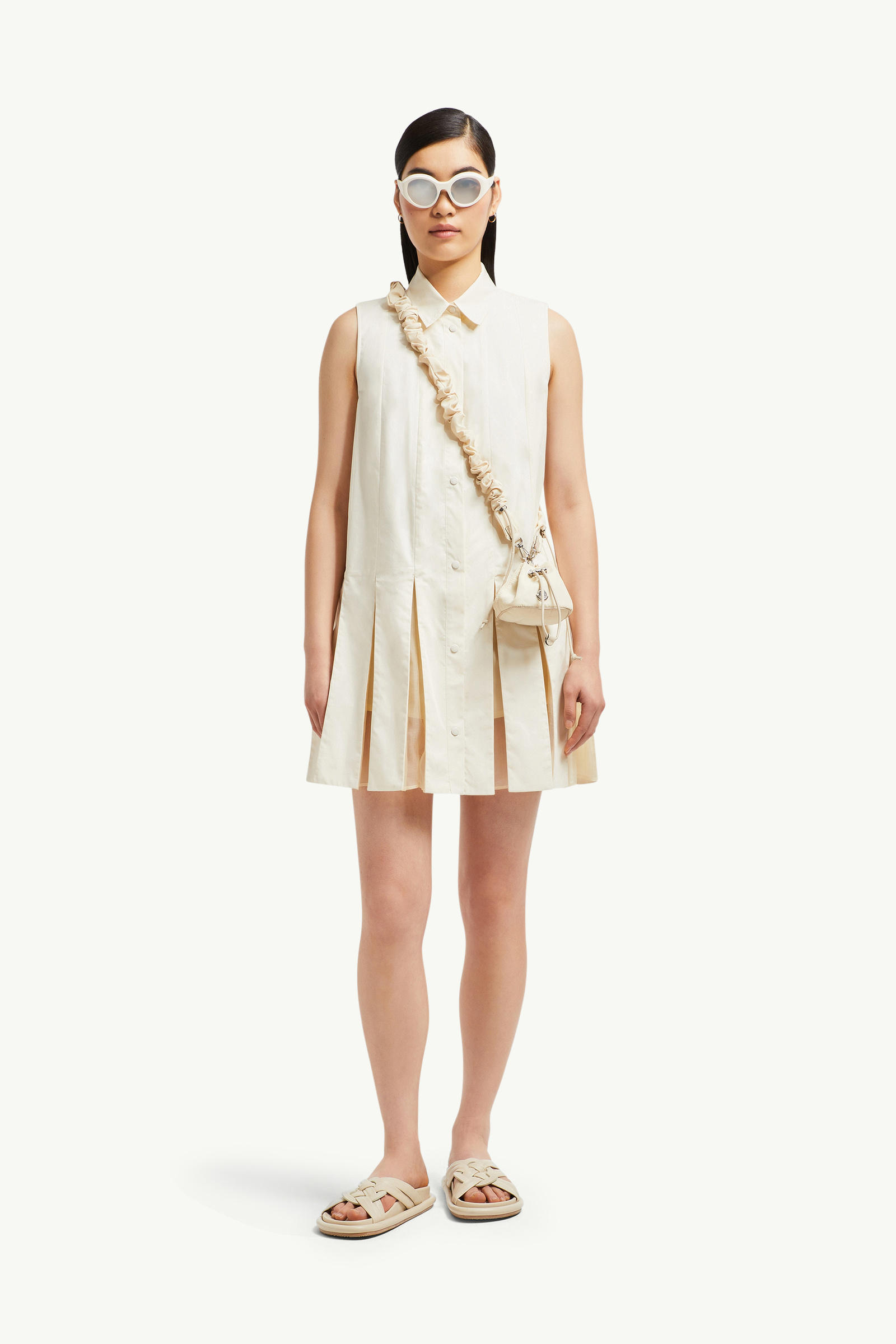 Cotton & Silk Mini Shirt Dress Women White Ivory Moncler 0