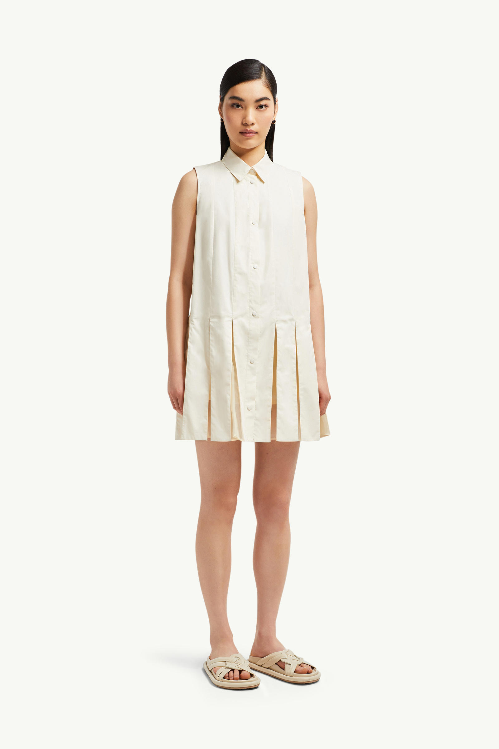 Cotton & Silk Mini Shirt Dress Women White Ivory Moncler 3