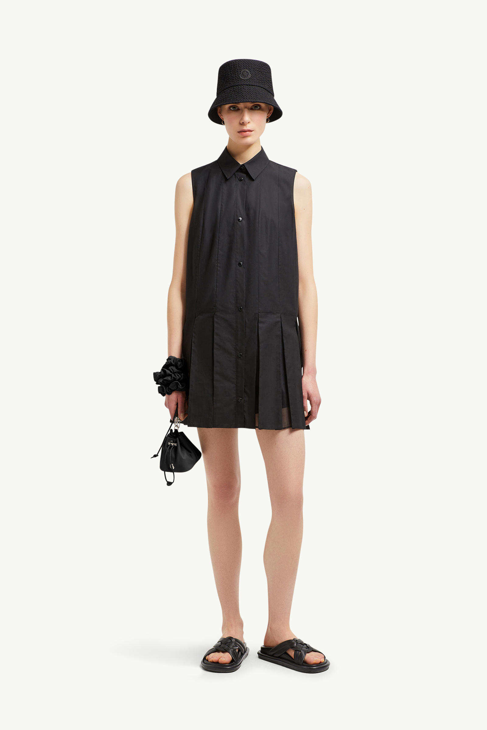 Cotton & Silk Mini Shirt Dress Women Black Moncler 0