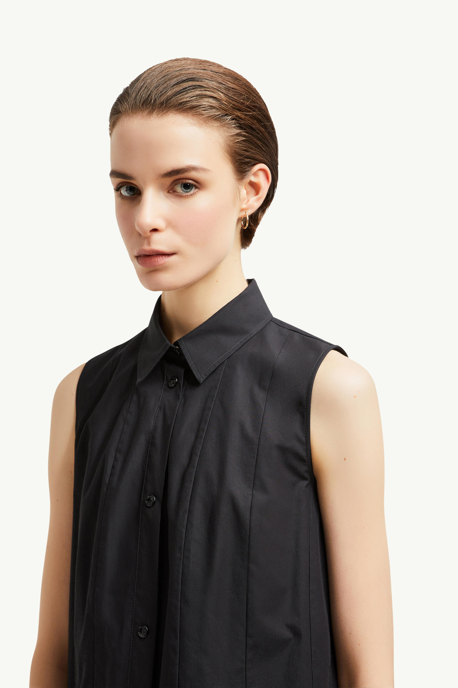 Mini robe chemise en coton et soie Femmes Noir Moncler 1