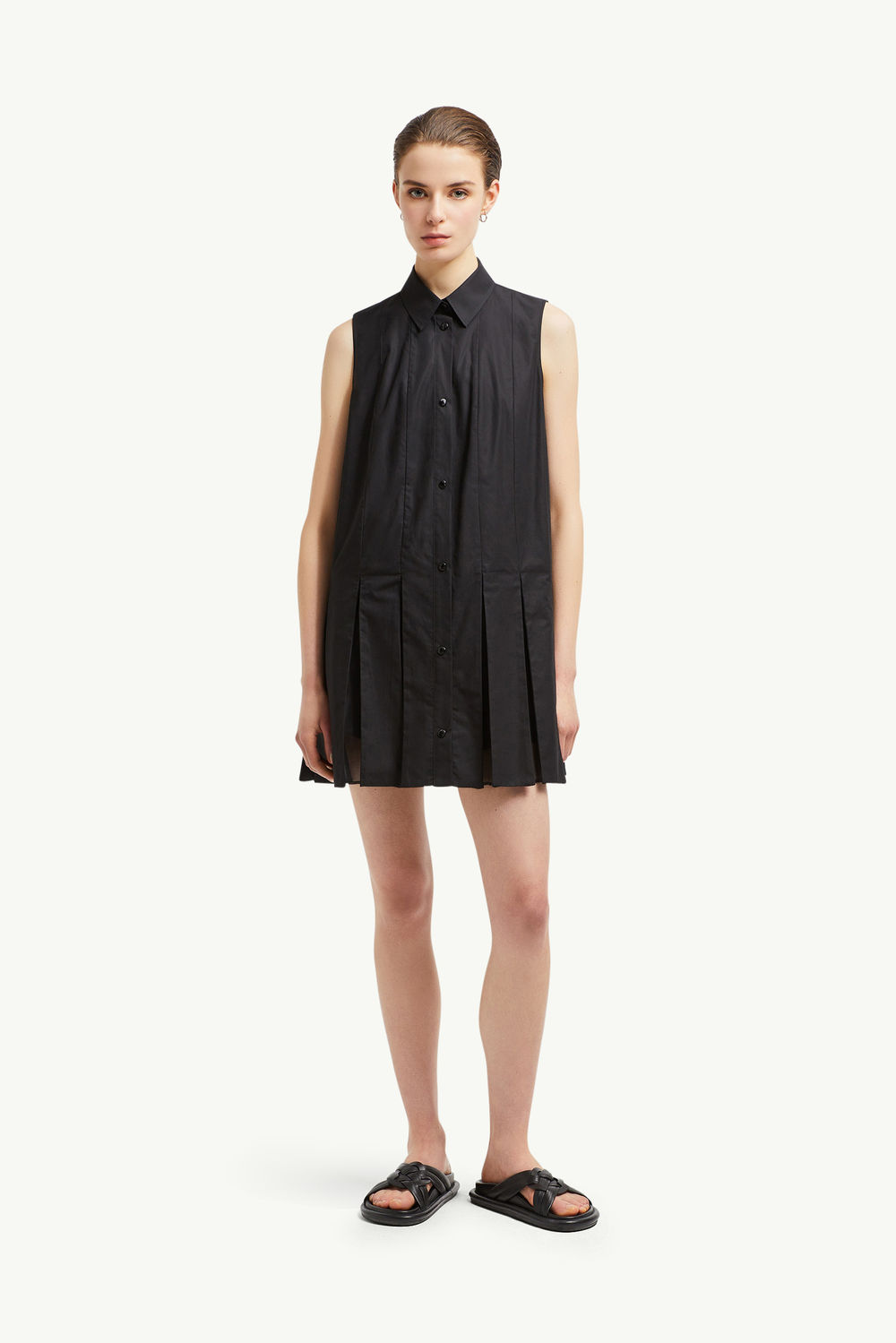 Cotton & Silk Mini Shirt Dress Women Black Moncler 3