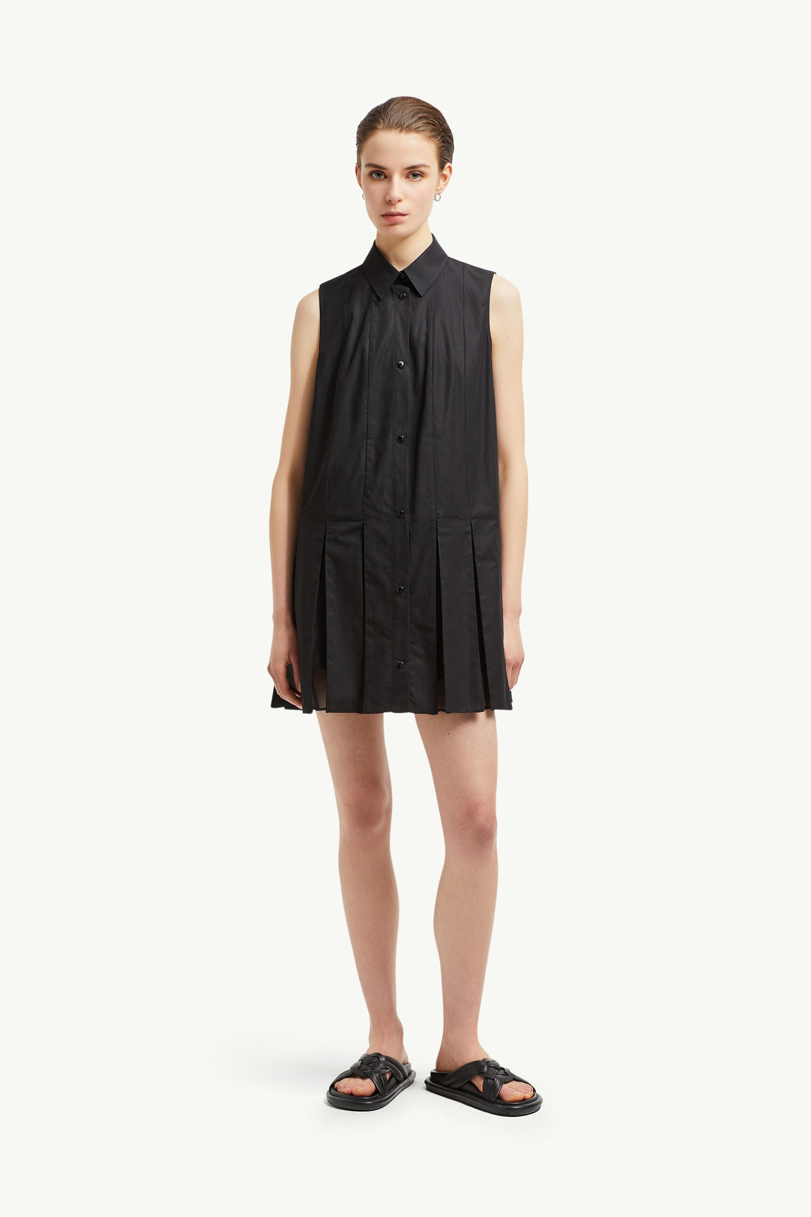 Cotton & Silk Mini Shirt Dress Women Black Moncler 3