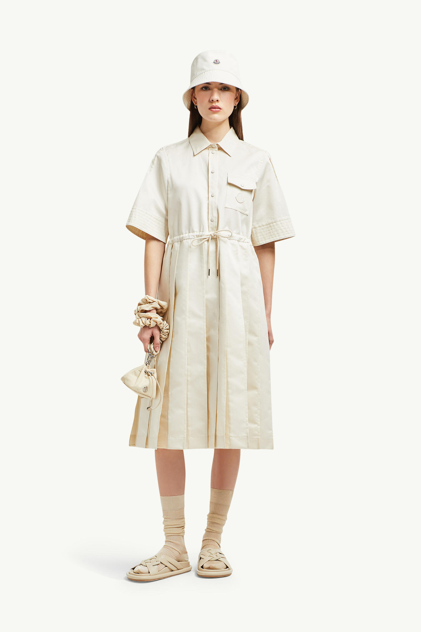 Cotton & Silk Midi Shirt Dress Women White Ivory Moncler 0