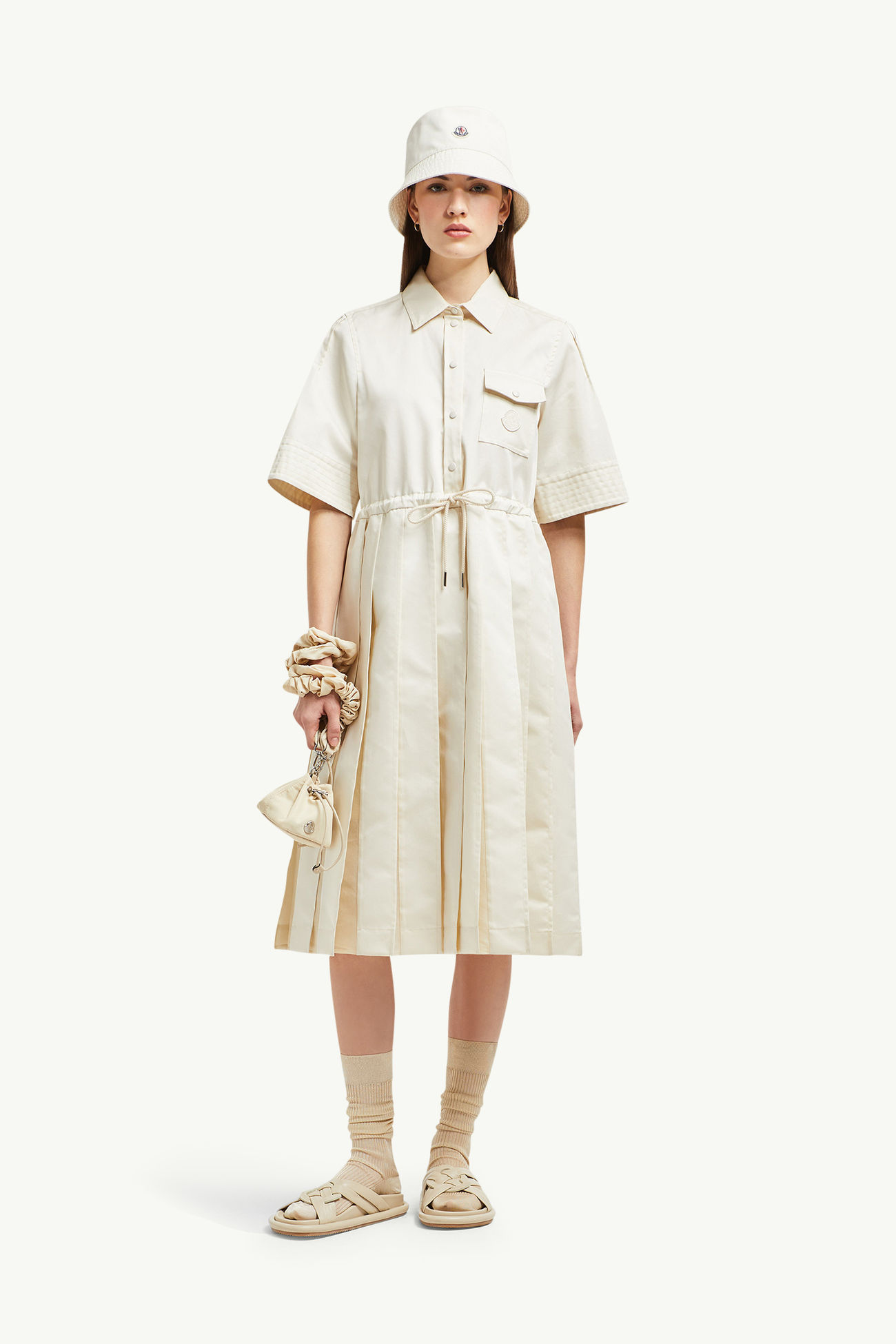 女士棉质丝绸中长衬衫连衣裙 女士 象牙白 Moncler 0