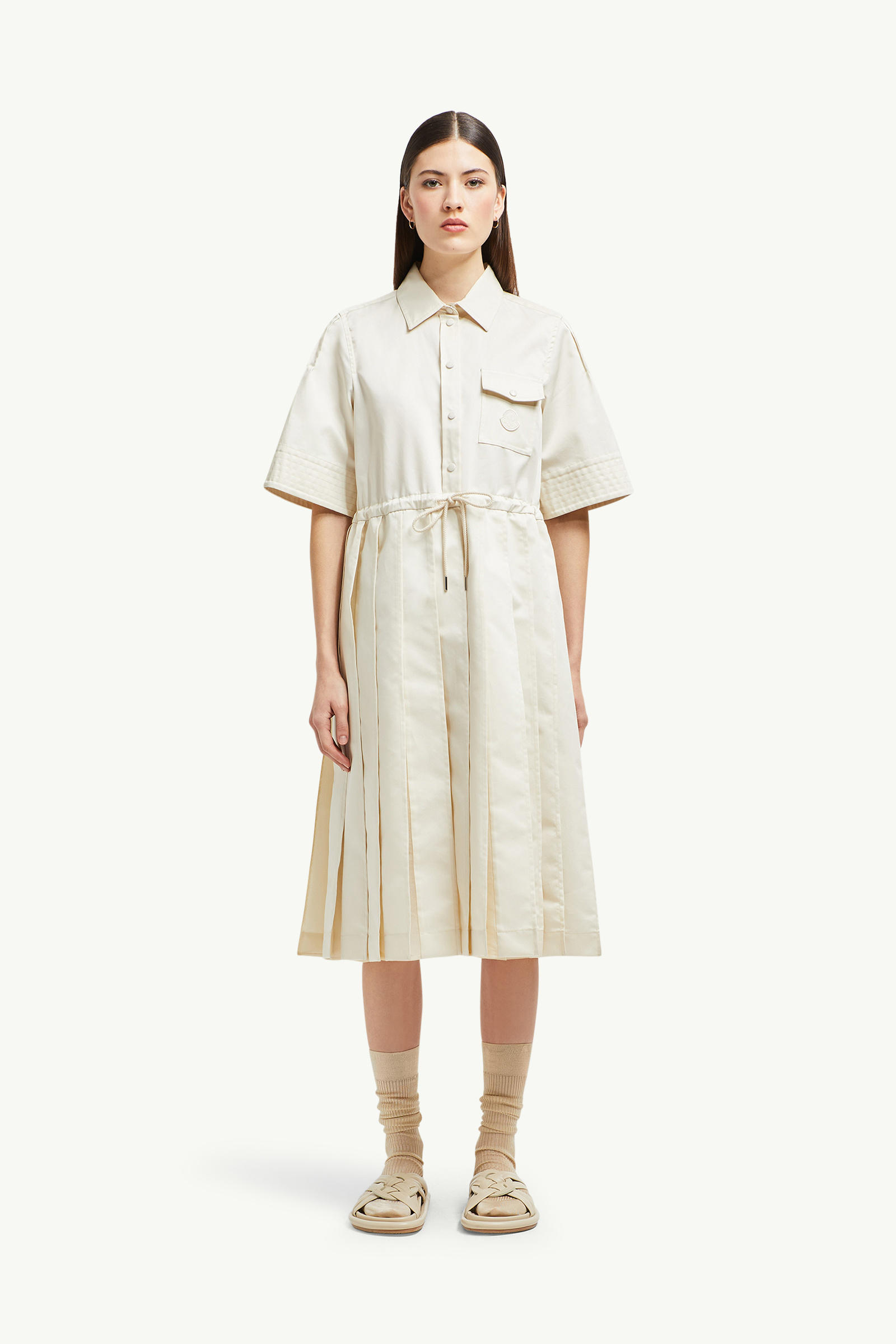 Cotton & Silk Midi Shirt Dress Women White Ivory Moncler 3