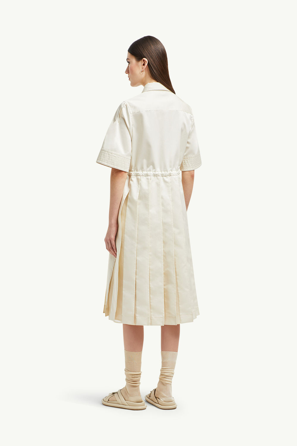 Cotton & Silk Midi Shirt Dress Women White Ivory Moncler 4