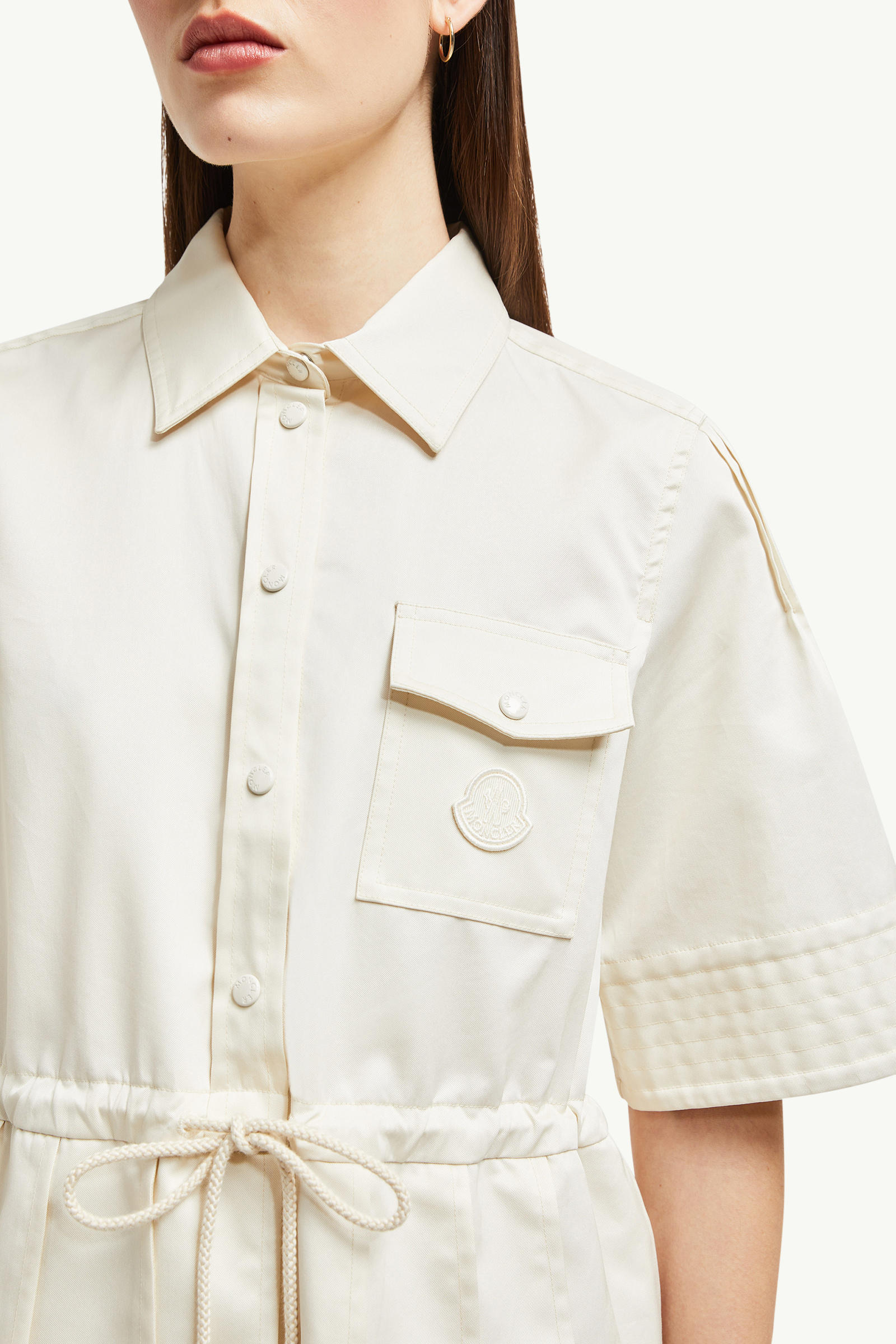 Cotton & Silk Midi Shirt Dress Women White Ivory Moncler 6
