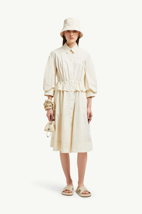 Cotton Peplum Shirt Dress Women White Ivory Moncler 0