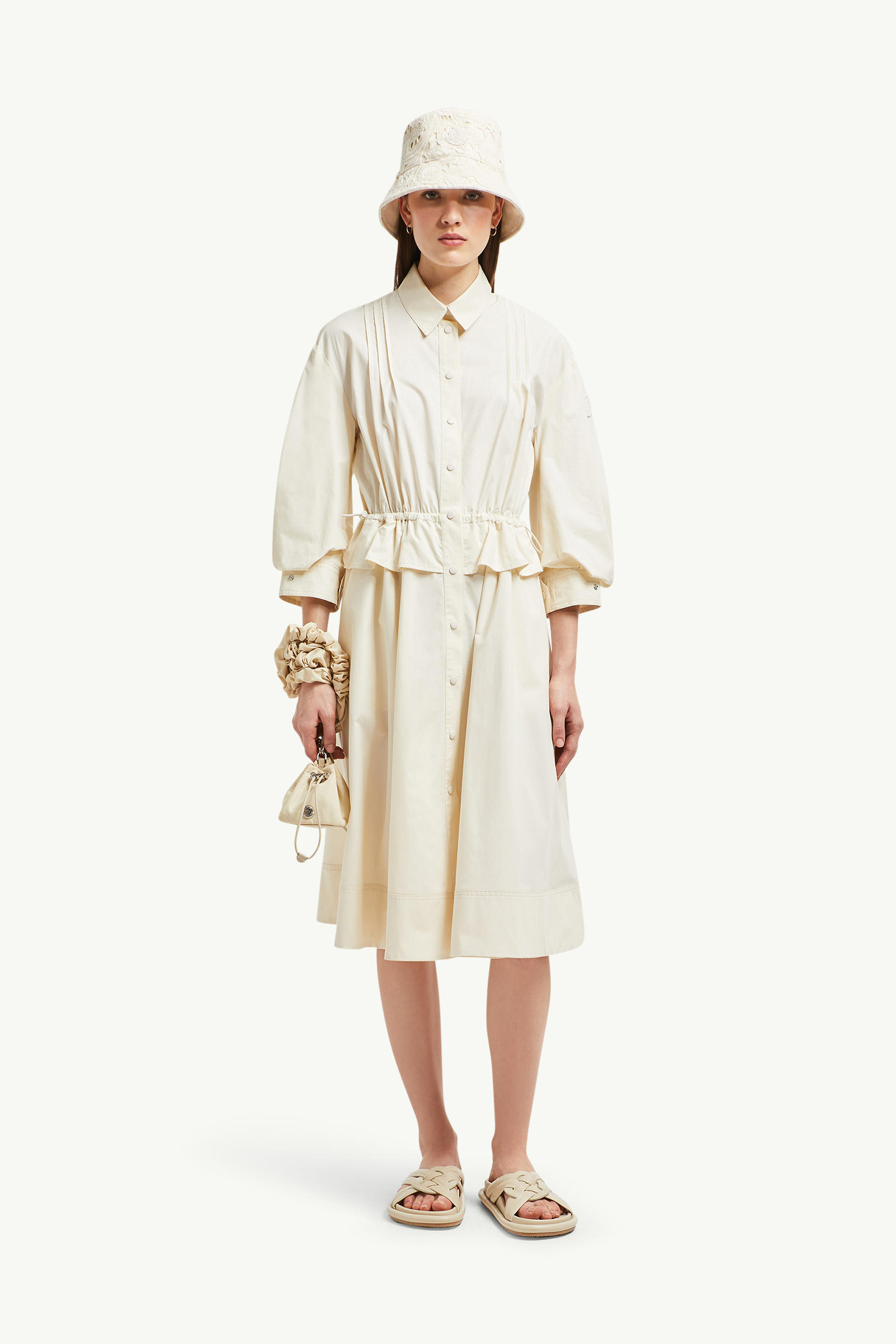 Cotton Peplum Shirt Dress Women White Ivory Moncler 0
