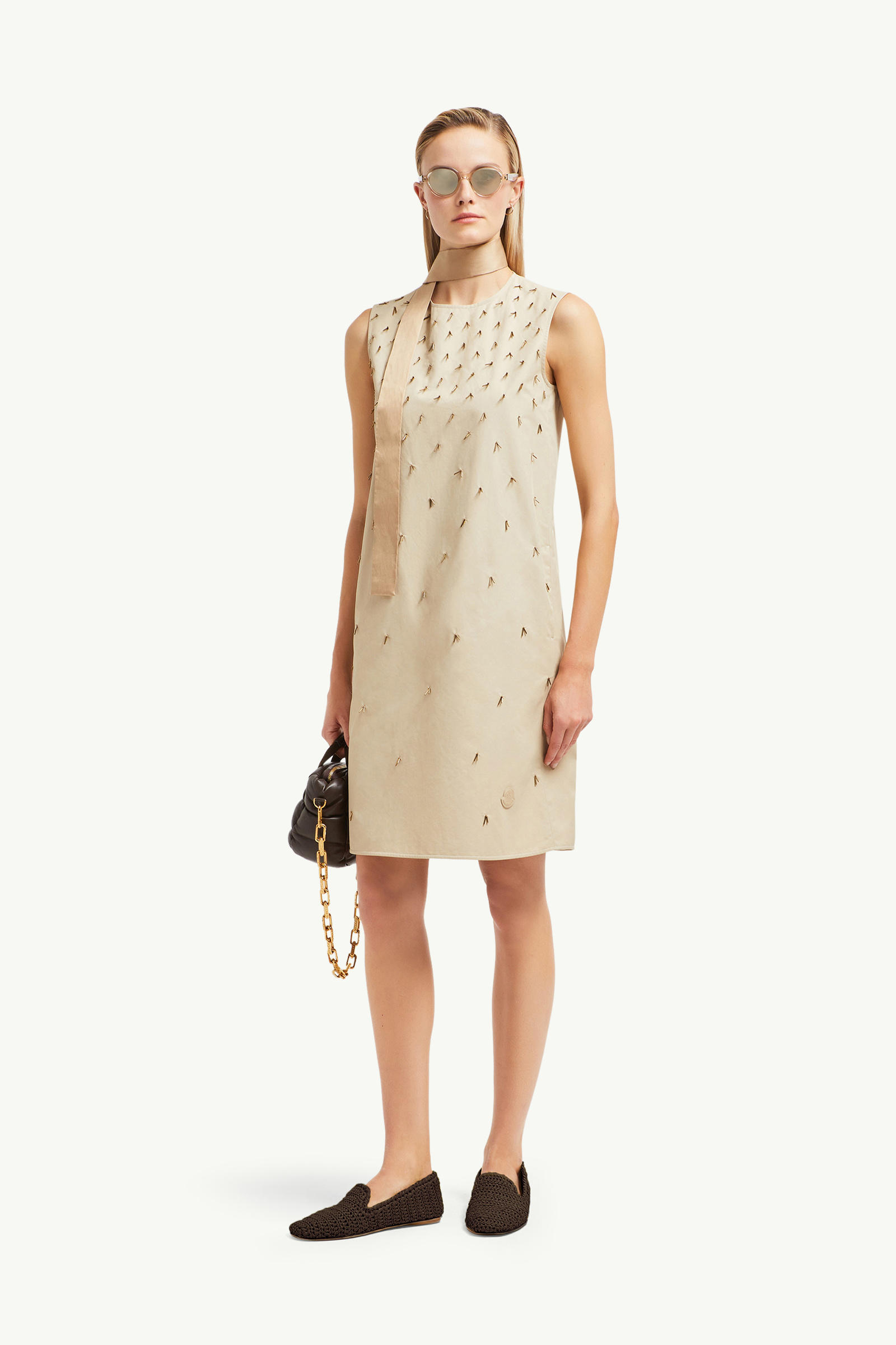 Beaded Mini Dress Women Light Beige Moncler 0