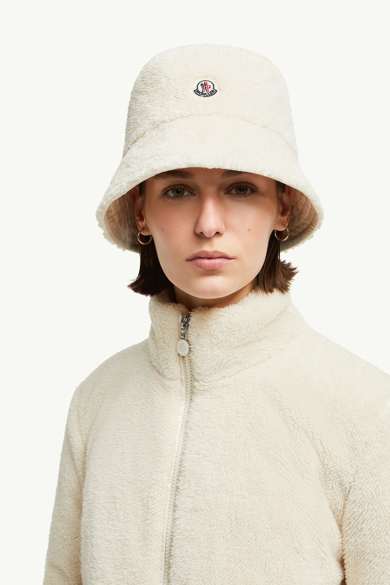 Wendbarer Fischerhut aus Teddystoff und Baumwolle Damen Weiß Moncler 1