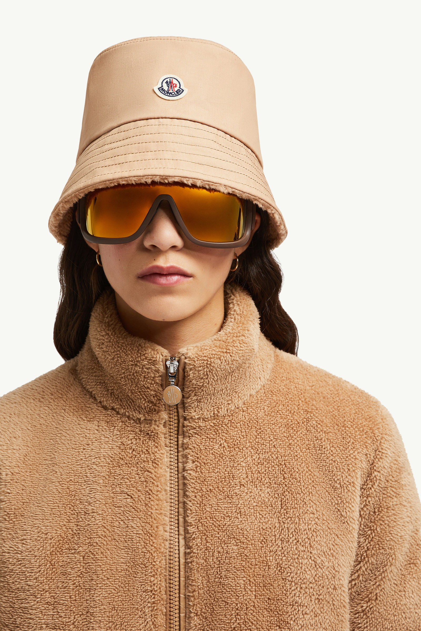Reversible Cotton & Teddy Bucket Hat Women Camel Beige Moncler 1