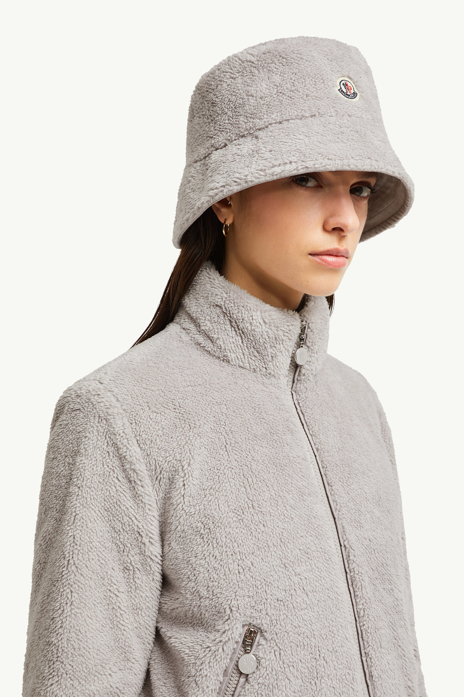 Reversible Cotton & Teddy Bucket Hat Women Gray Moncler 1