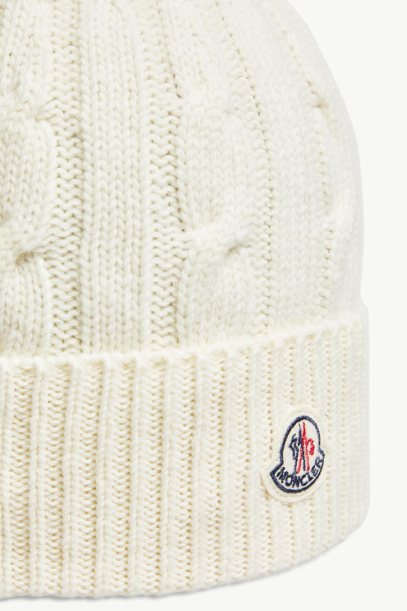 White Wool & Cashmere Beanie with Pom Pom - Hats & Beanies for