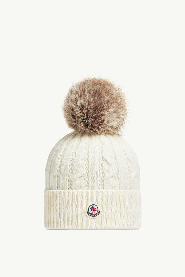 Wool & Cashmere Beanie with Pom Pom Women White Moncler 0