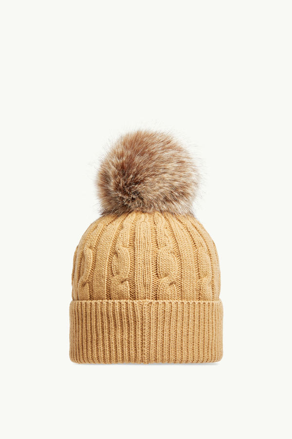 Wool & Cashmere Beanie with Pom Pom Women Beige Moncler 3