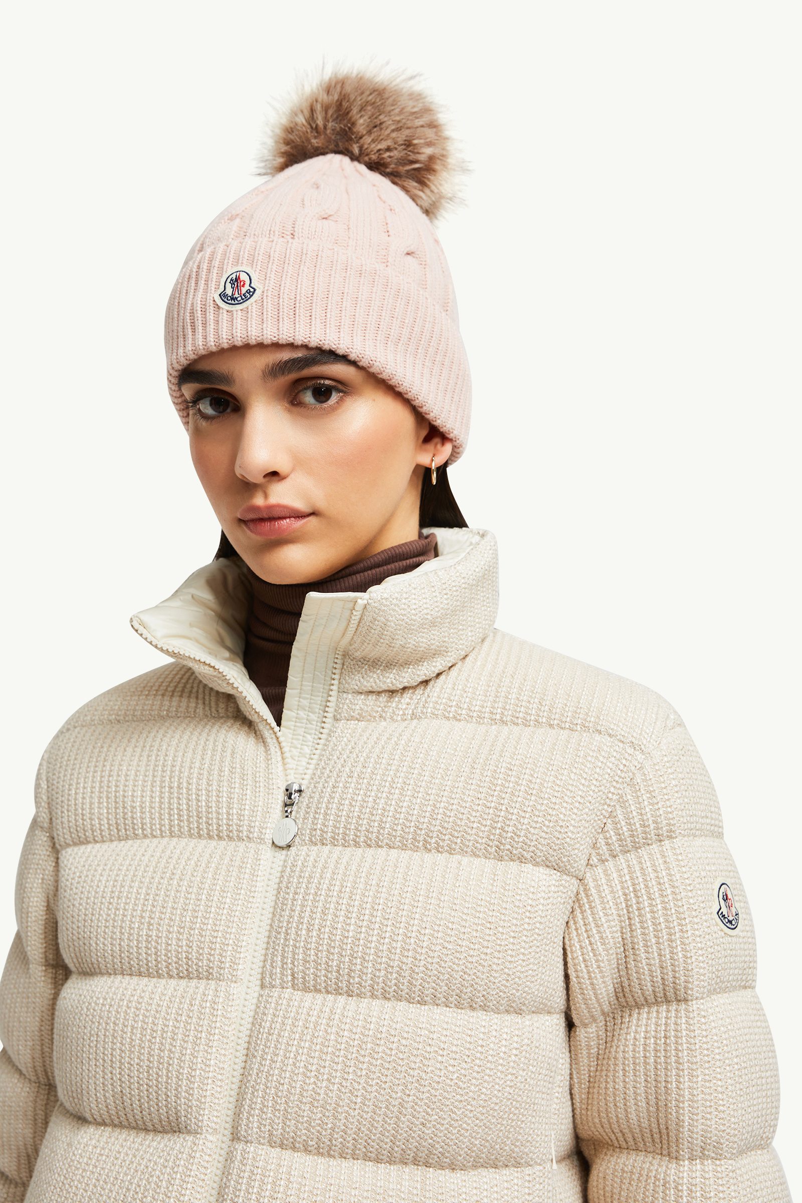 Bonnet en laine et cachemire avec pompon en matière synthétique Femmes Rose Moncler 1