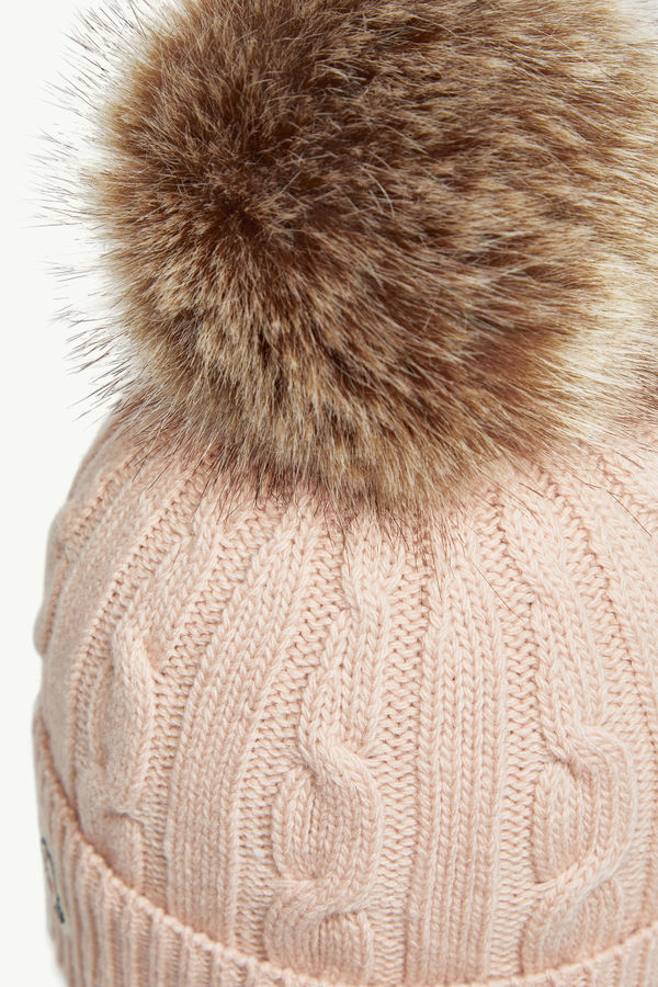 Wool & Cashmere Beanie with Faux Fur Pom Pom Women Pink Moncler 4