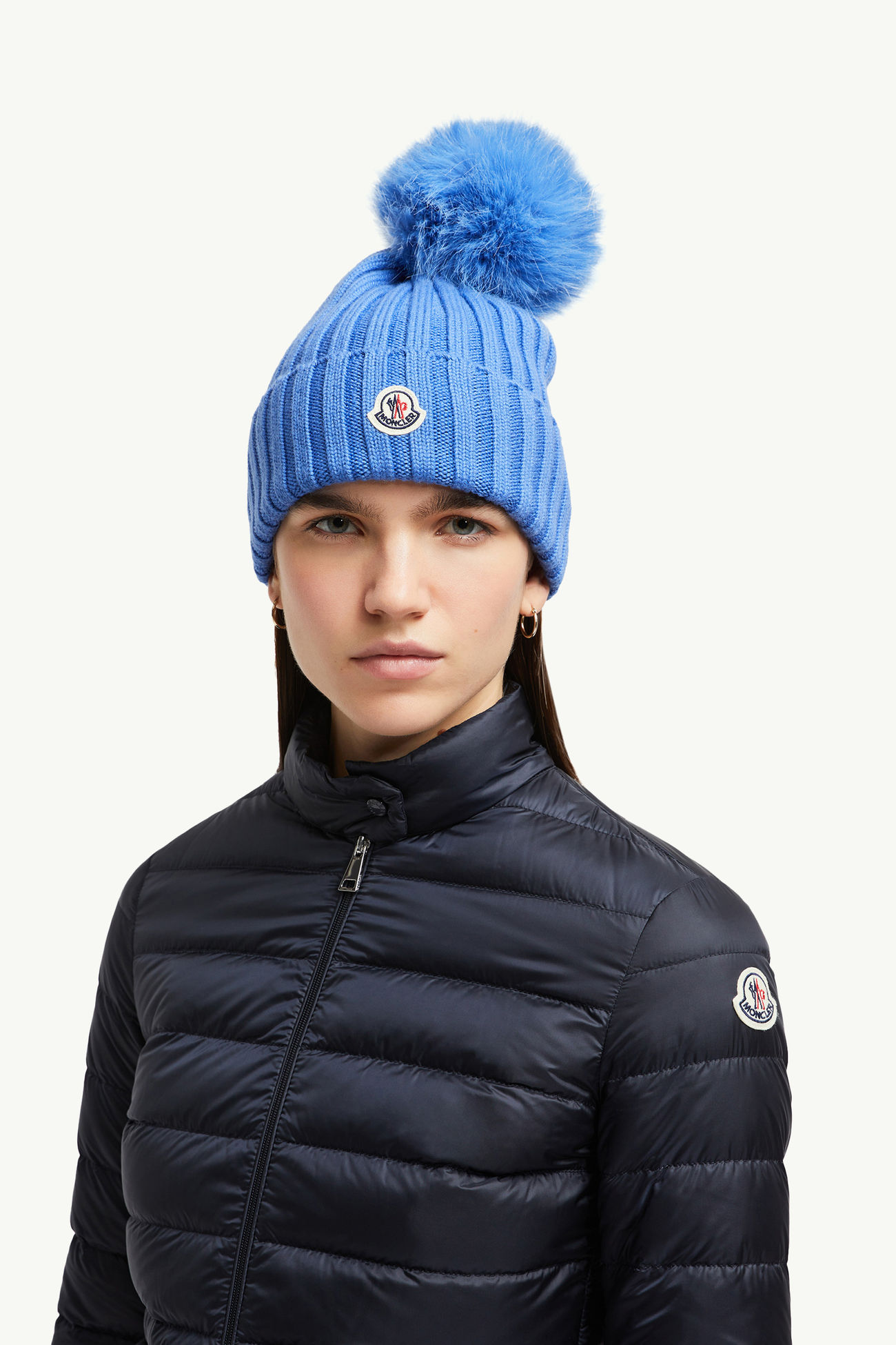 Wool Beanie with Pom Pom Women Light Blue Moncler 1