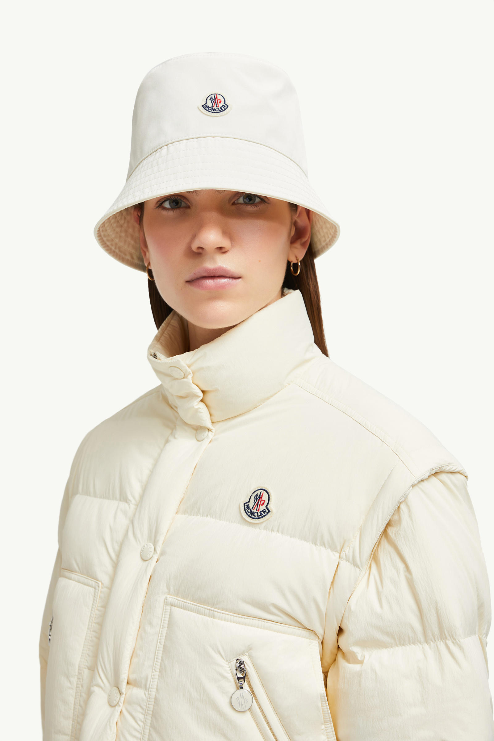 Cotton Blend Bucket Hat Women White Moncler 1