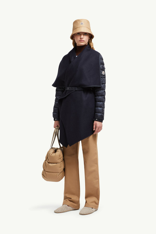 Padded Wool Felt Cape Women Dark Blue Moncler 0