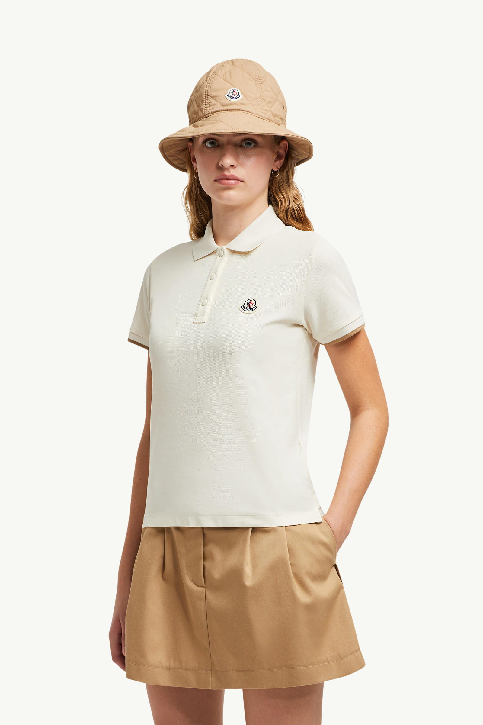 Logo Patch Cotton Piquet Polo Shirt Women White Moncler 0