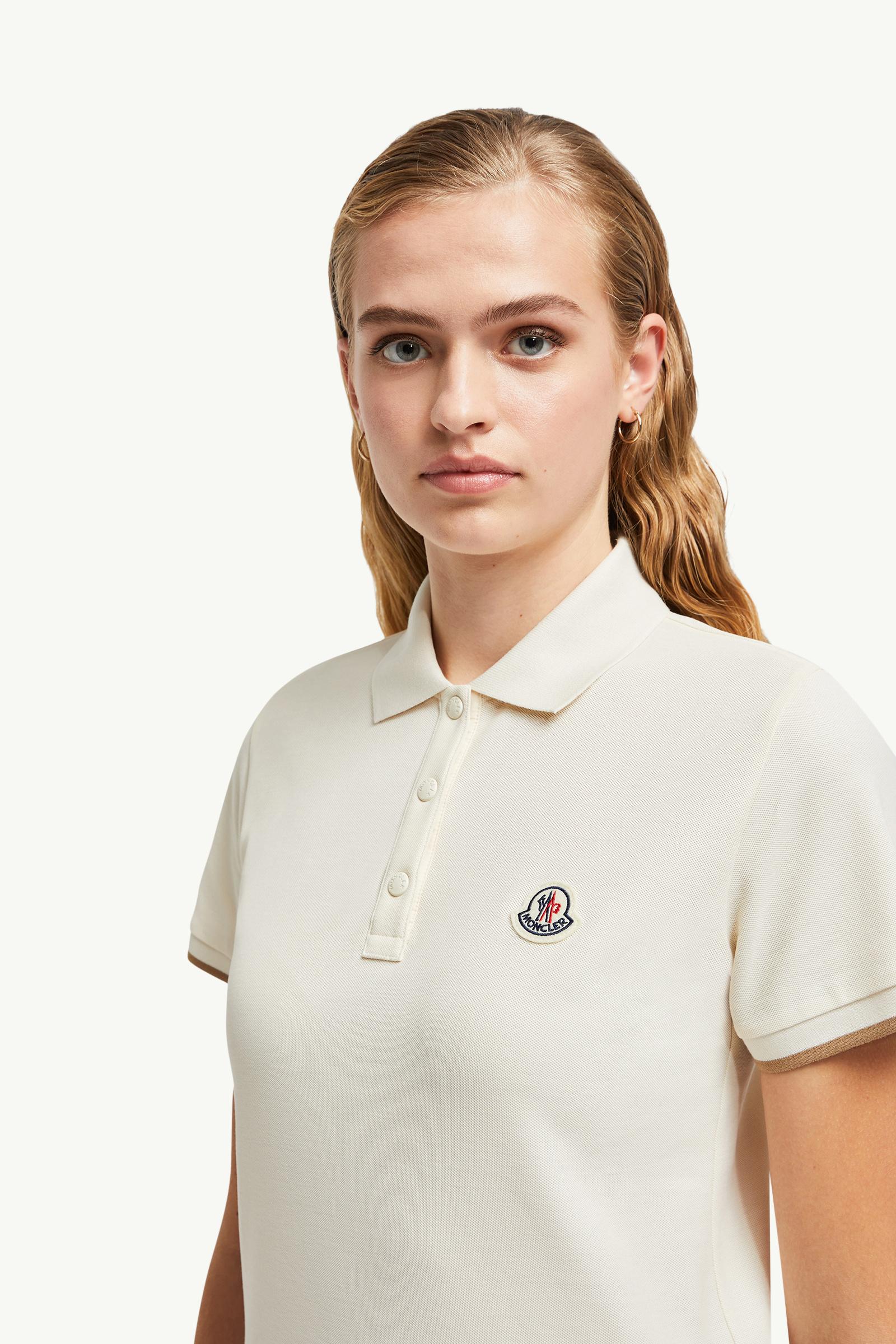 Logo Patch Cotton Piquet Polo Shirt Women White Moncler 1